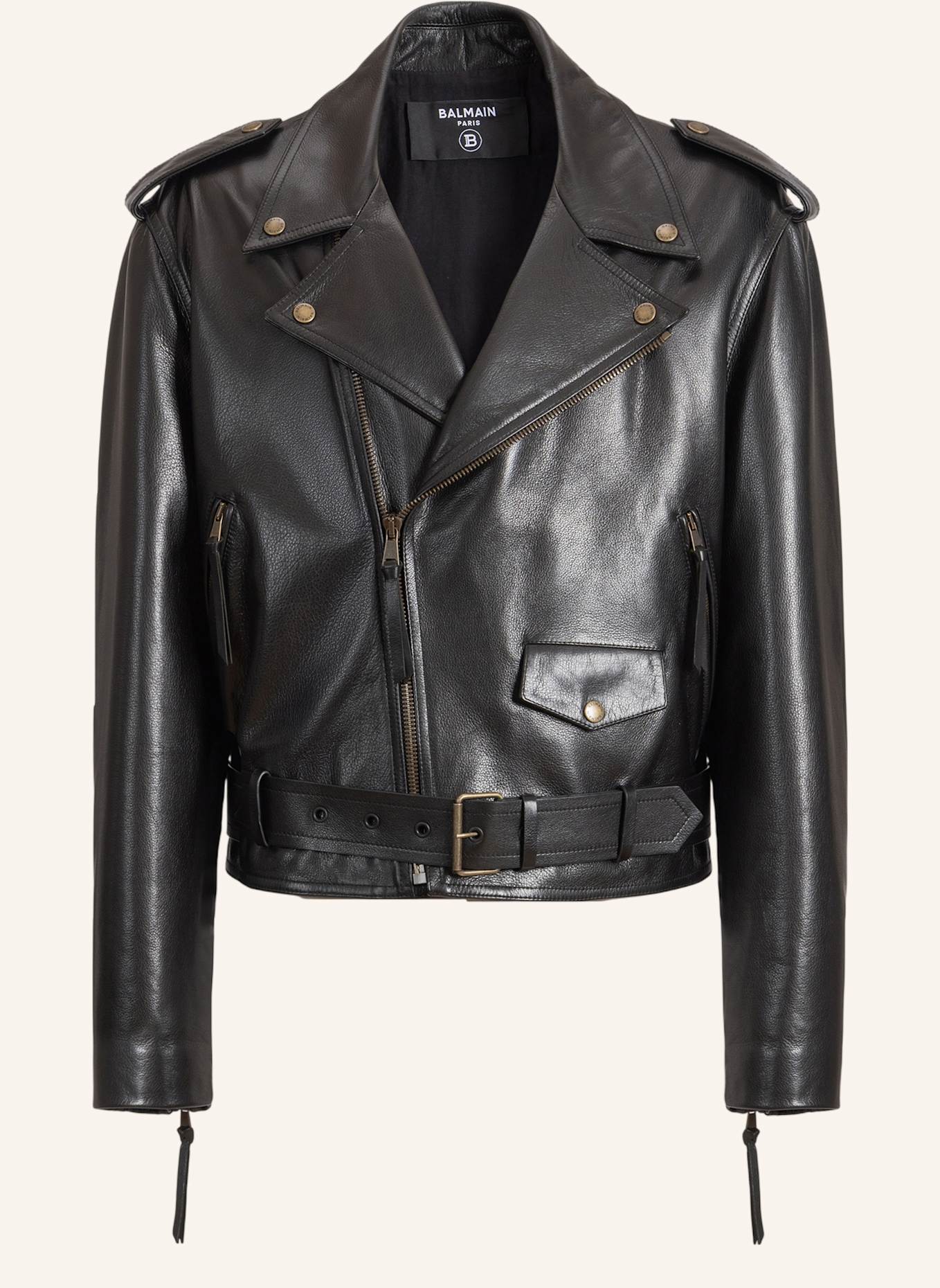 BALMAIN Bikerjacke aus texturiertem Leder: SCHWARZ