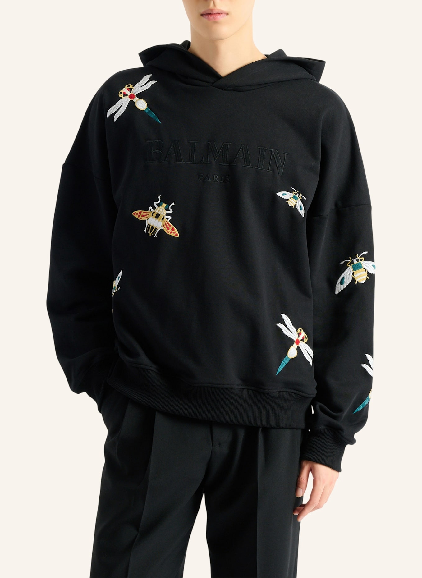 BALMAIN Bestickter Balmain Insect Kapuzenpullover: SCHWARZ
