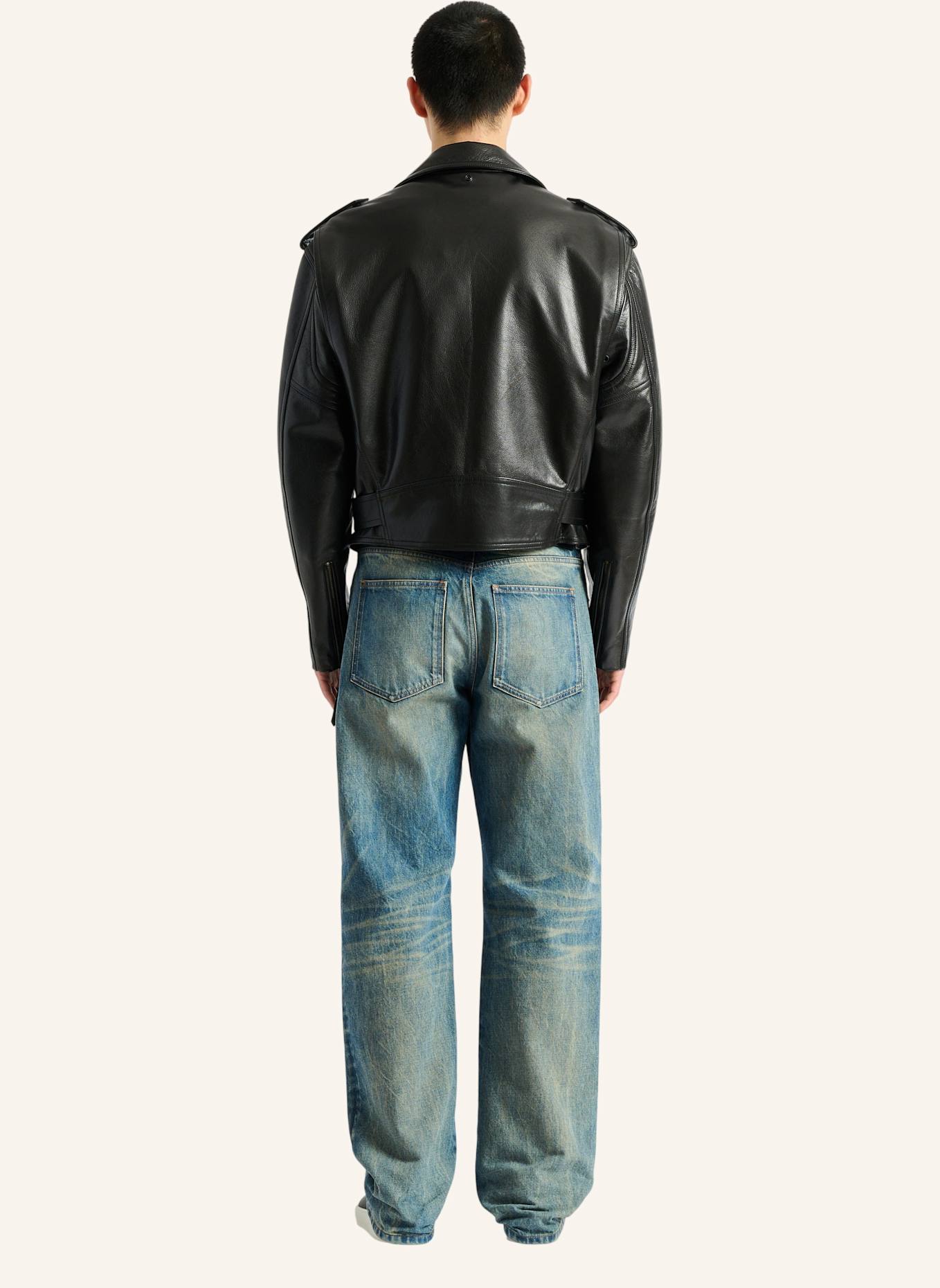 BALMAIN Bikerjacke aus texturiertem Leder: SCHWARZ
