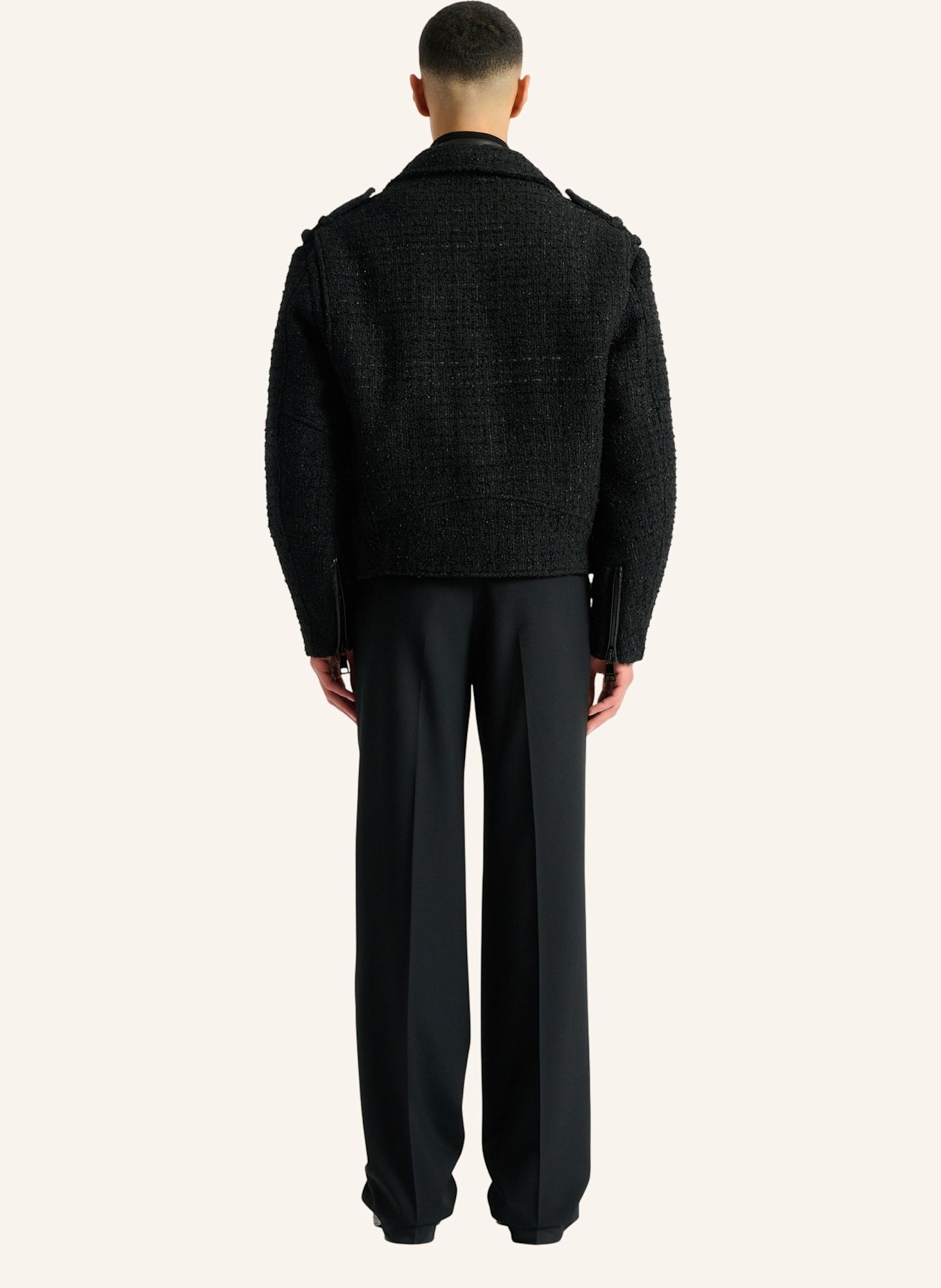 BALMAIN Bikerjacke aus Tweed: SCHWARZ