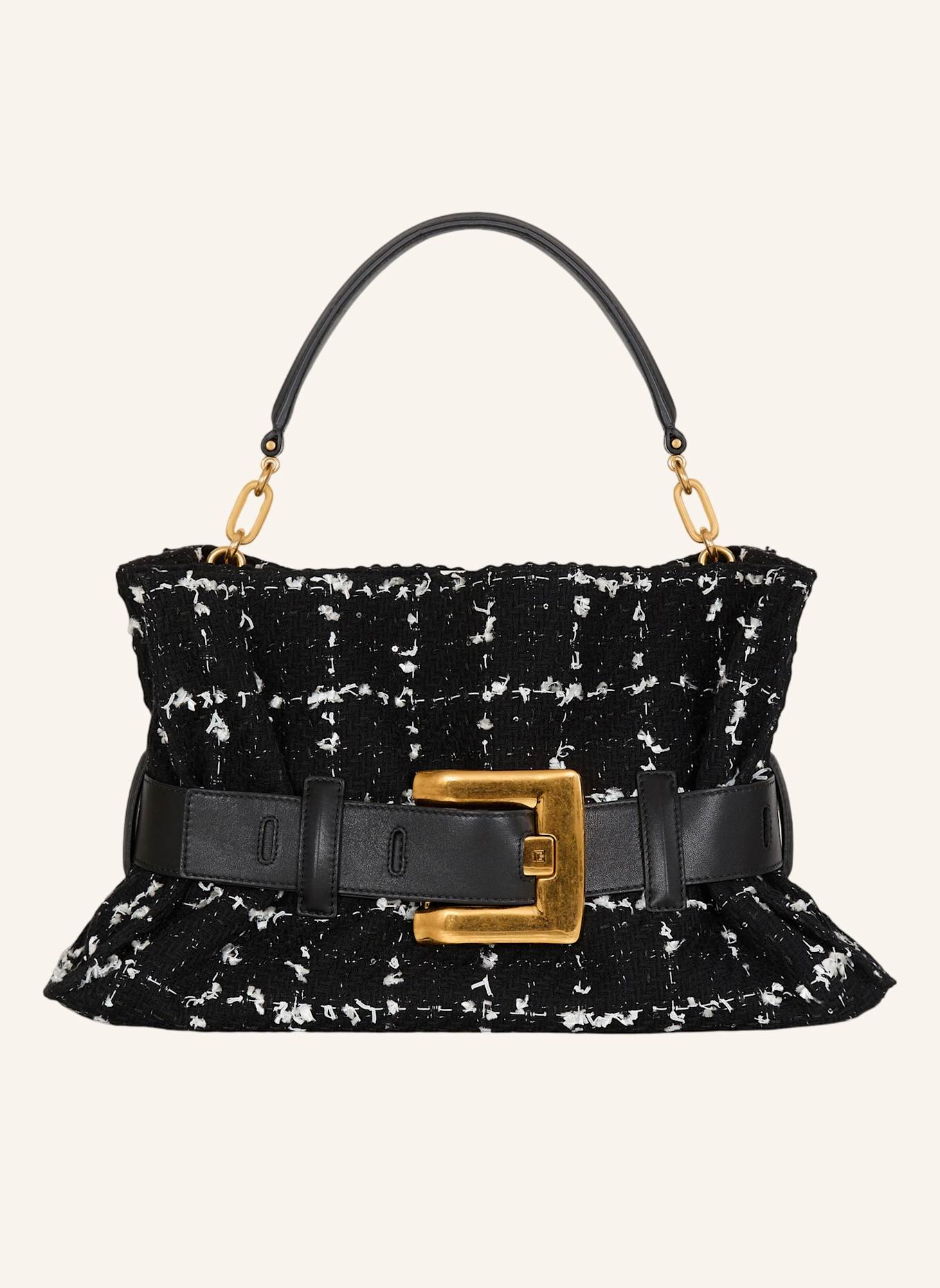 BALMAIN Mittelgroße Anthem Tasche aus Tweed: SCHWARZ