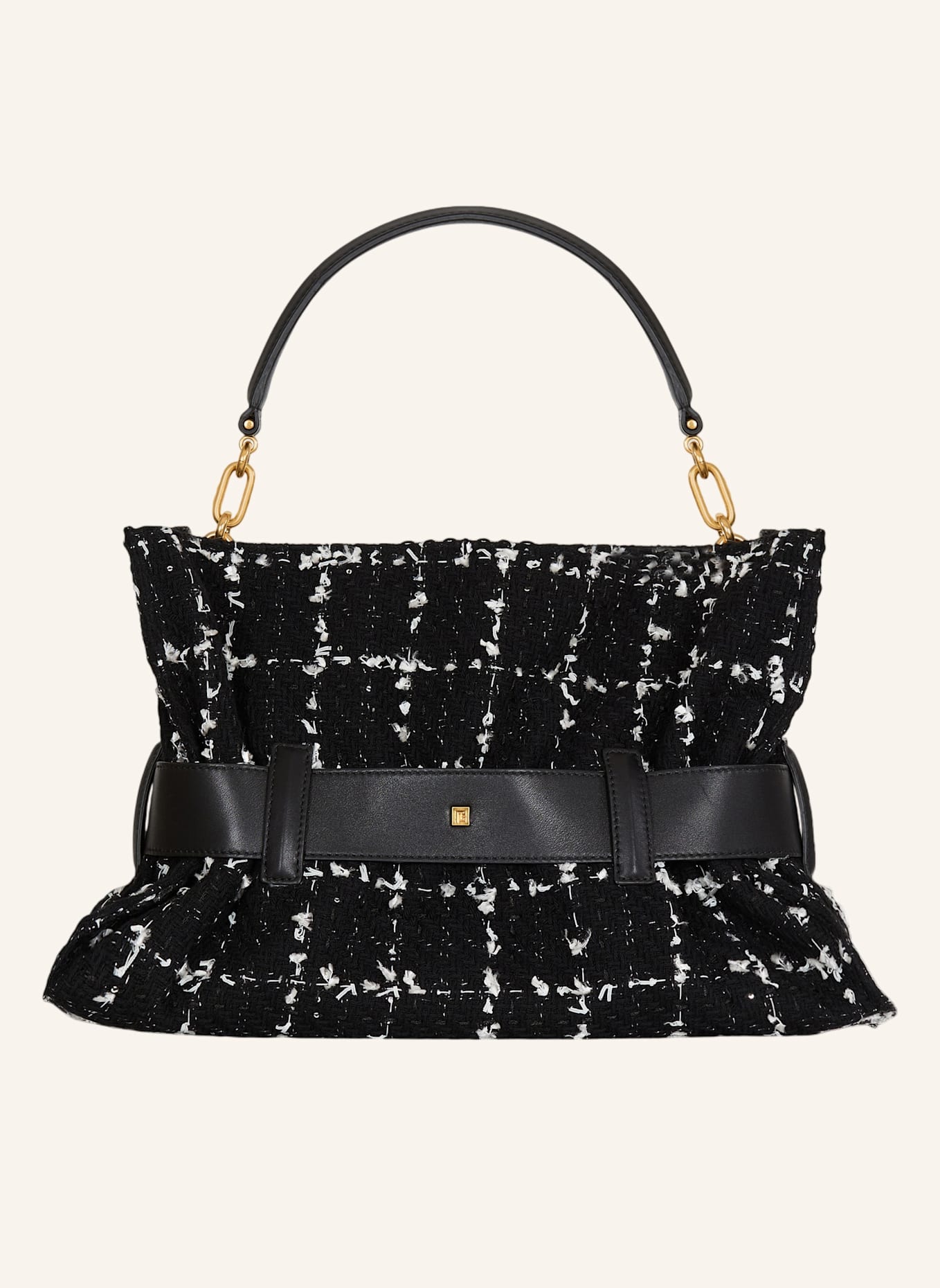 BALMAIN Mittelgroße Anthem Tasche aus Tweed: SCHWARZ