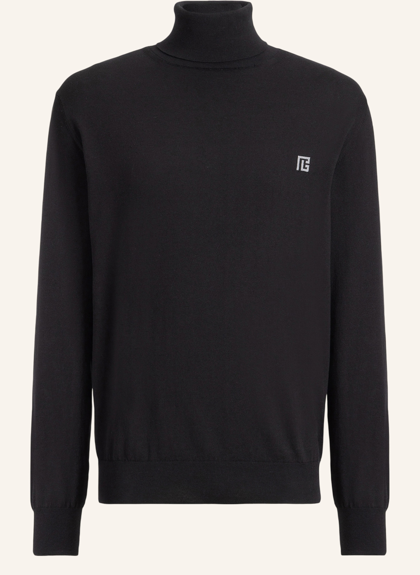 BALMAIN PB Rollkragenpullover aus Baumwolle und Seide: SCHWARZ
