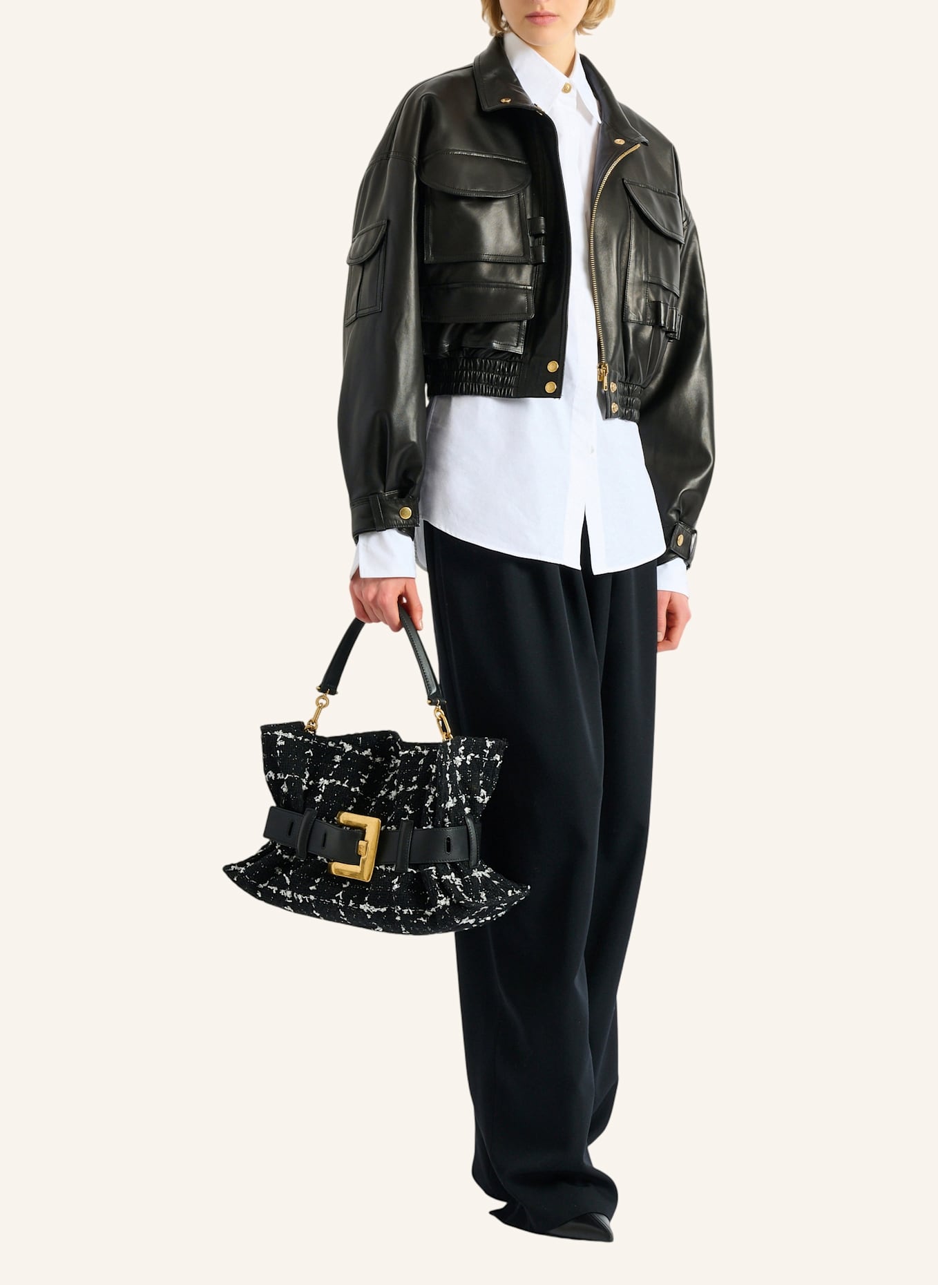 BALMAIN Mittelgroße Anthem Tasche aus Tweed: SCHWARZ