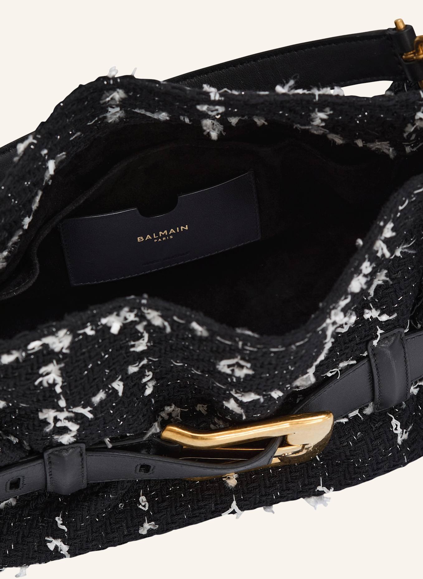 BALMAIN Mittelgroße Anthem Tasche aus Tweed: SCHWARZ