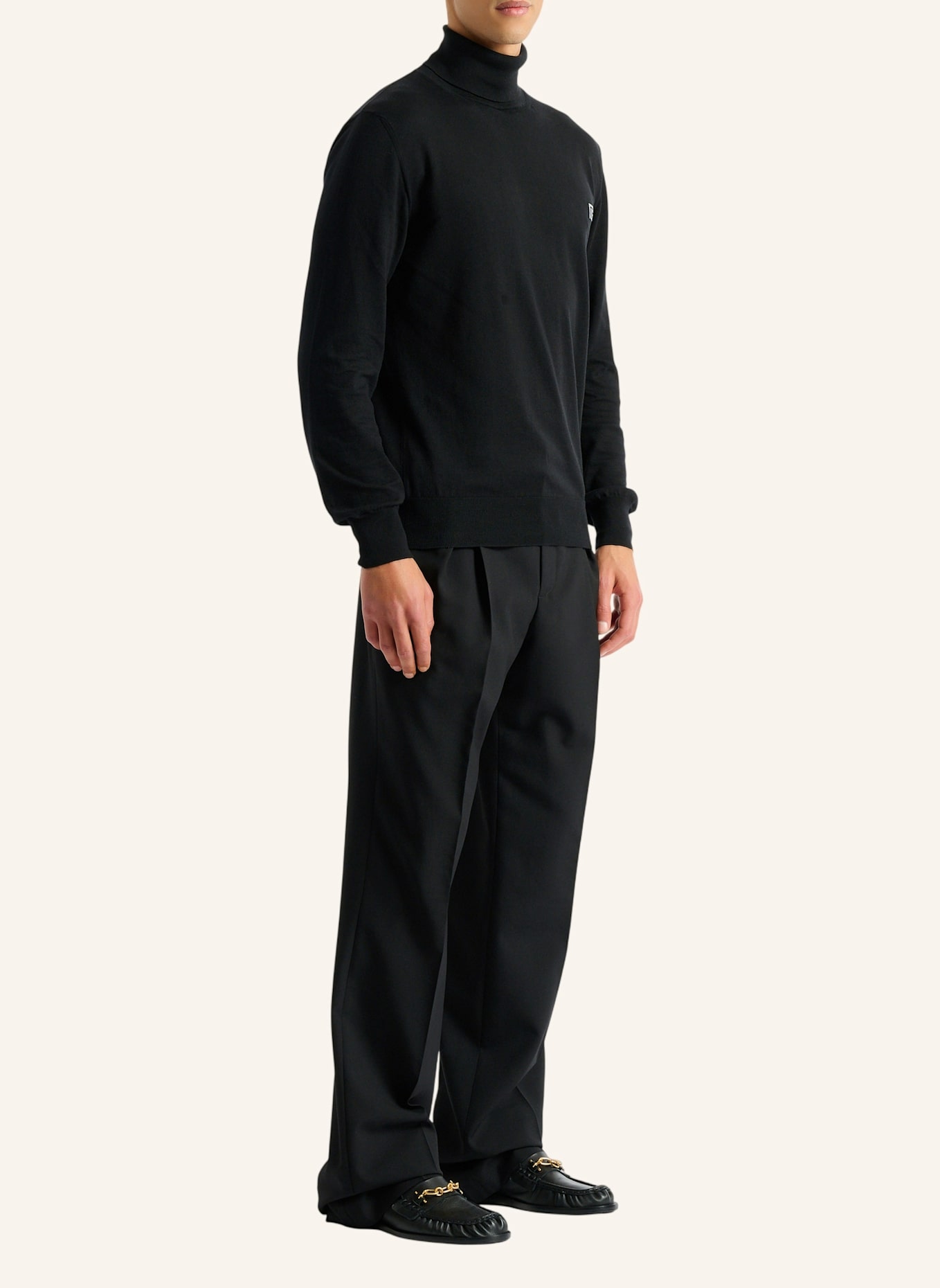 BALMAIN PB Rollkragenpullover aus Baumwolle und Seide: SCHWARZ