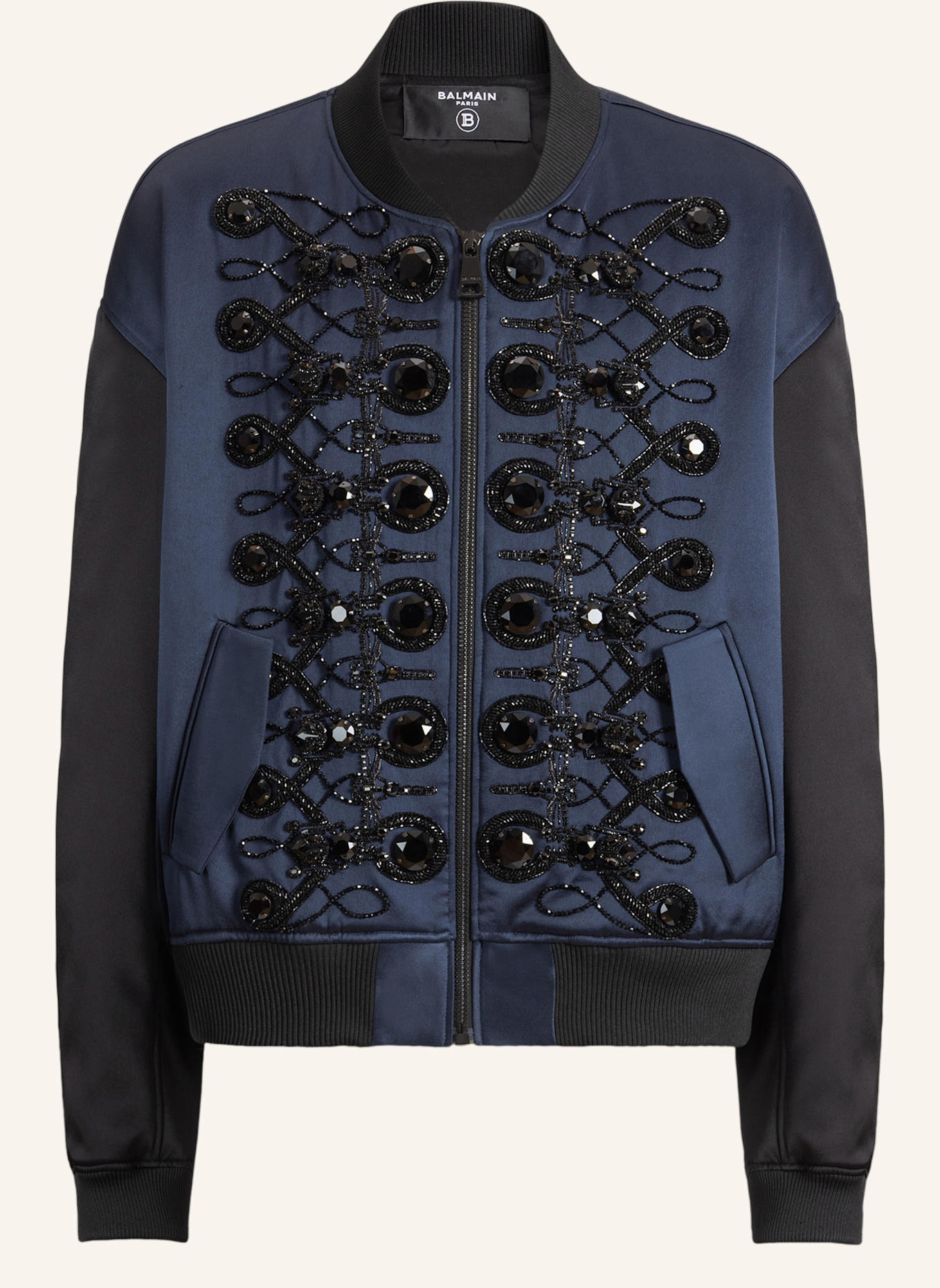 BALMAIN Bomberjacke mit Knebelverschlüssen aus Satin: SCHWARZ