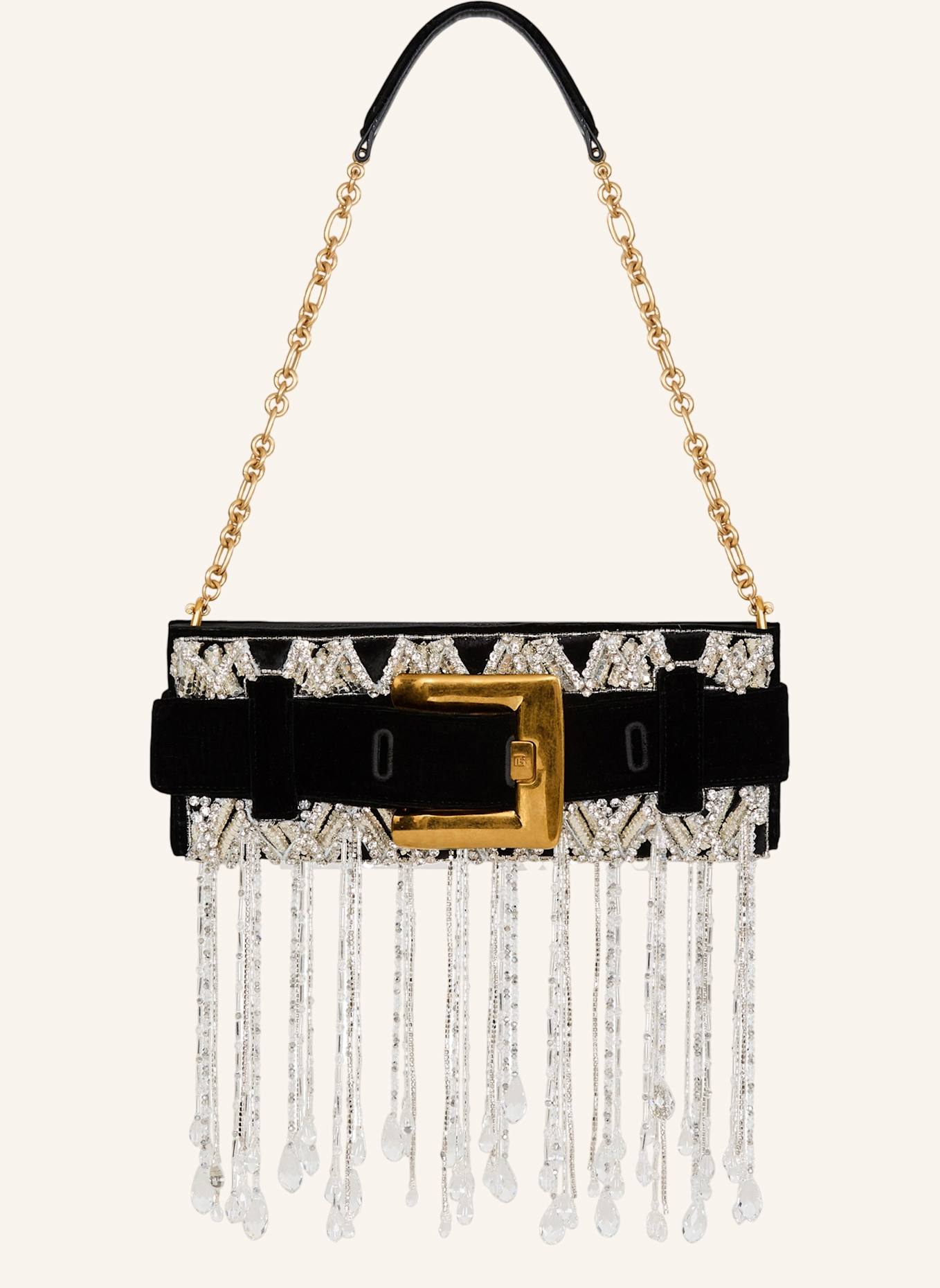 BALMAIN Anthem Clutch aus besticktem Samt: SCHWARZ