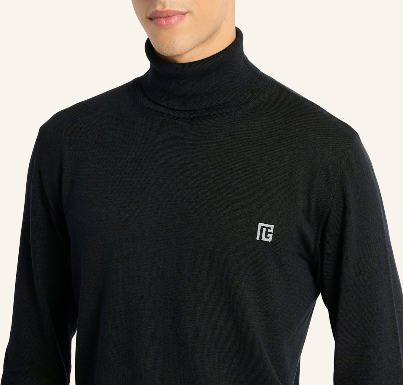 BALMAIN PB Rollkragenpullover aus Baumwolle und Seide: SCHWARZ