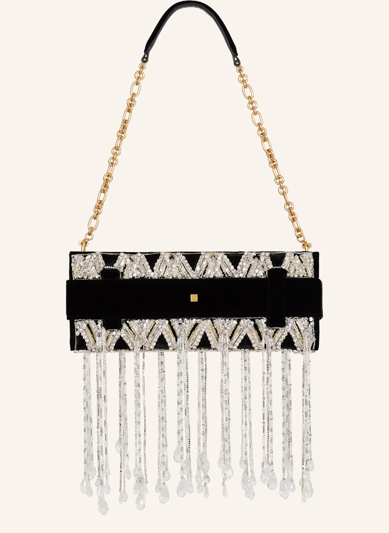 BALMAIN Anthem Clutch aus besticktem Samt: SCHWARZ