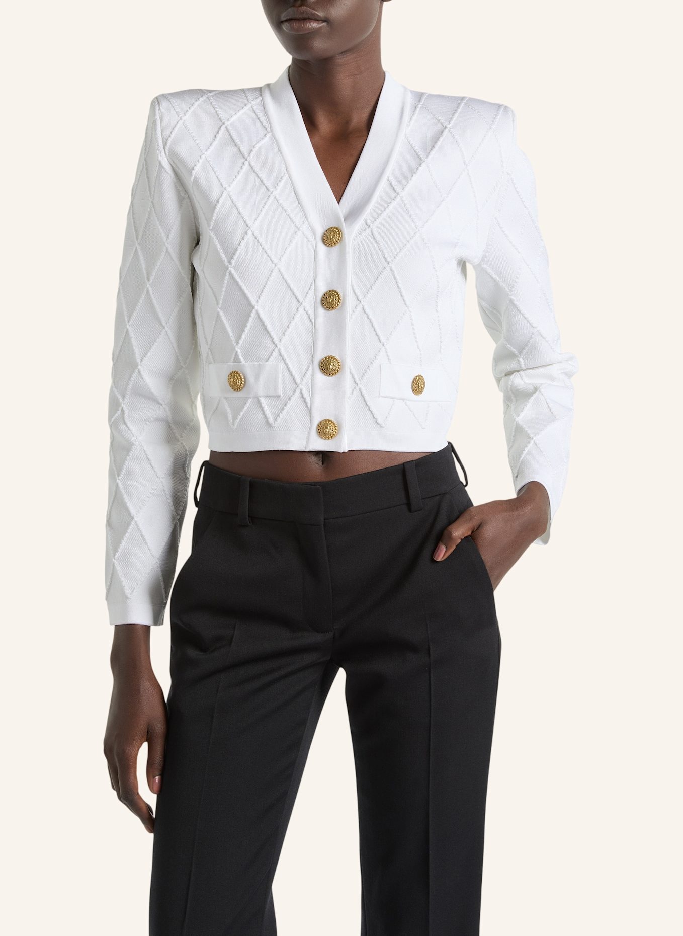 BALMAIN Kurzer Cardigan: WEISS