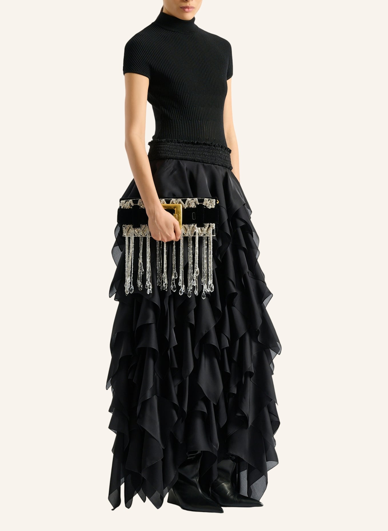 BALMAIN Anthem Clutch aus besticktem Samt: SCHWARZ