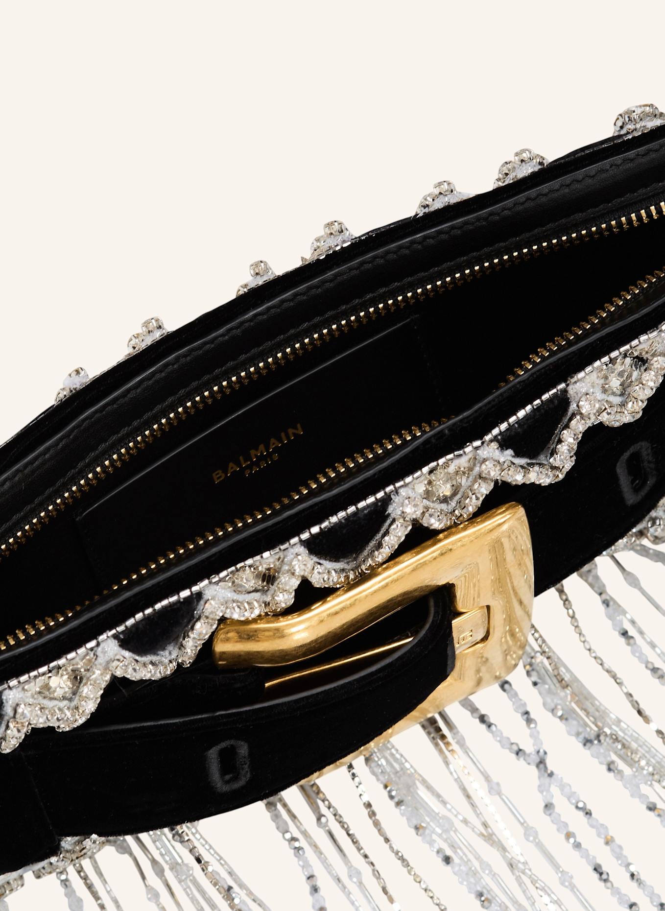 BALMAIN Anthem Clutch aus besticktem Samt: SCHWARZ