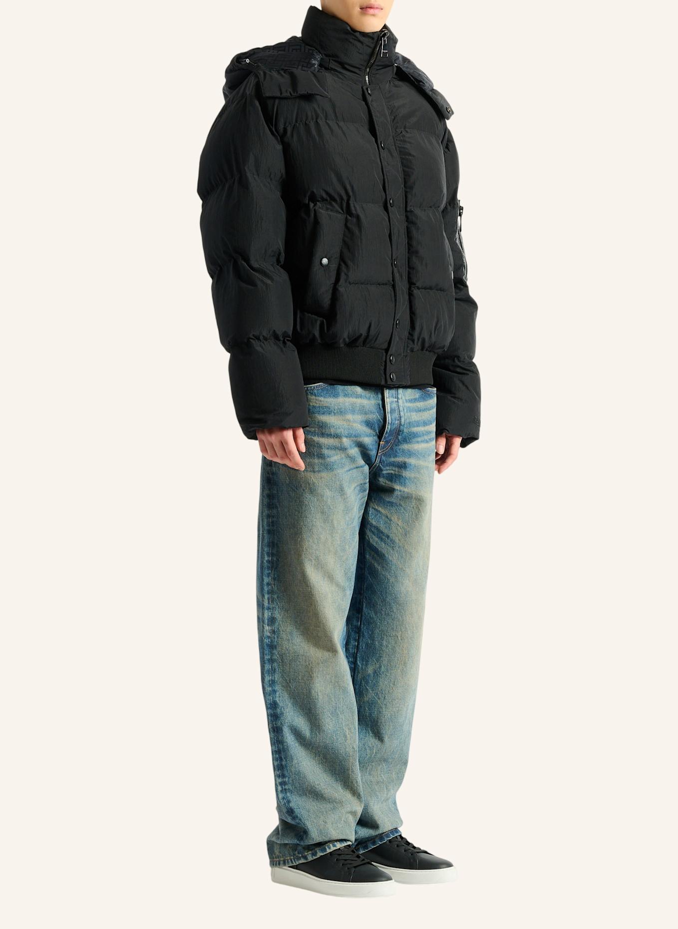 BALMAIN Daunenjacke aus Nylon und Leder: SCHWARZ