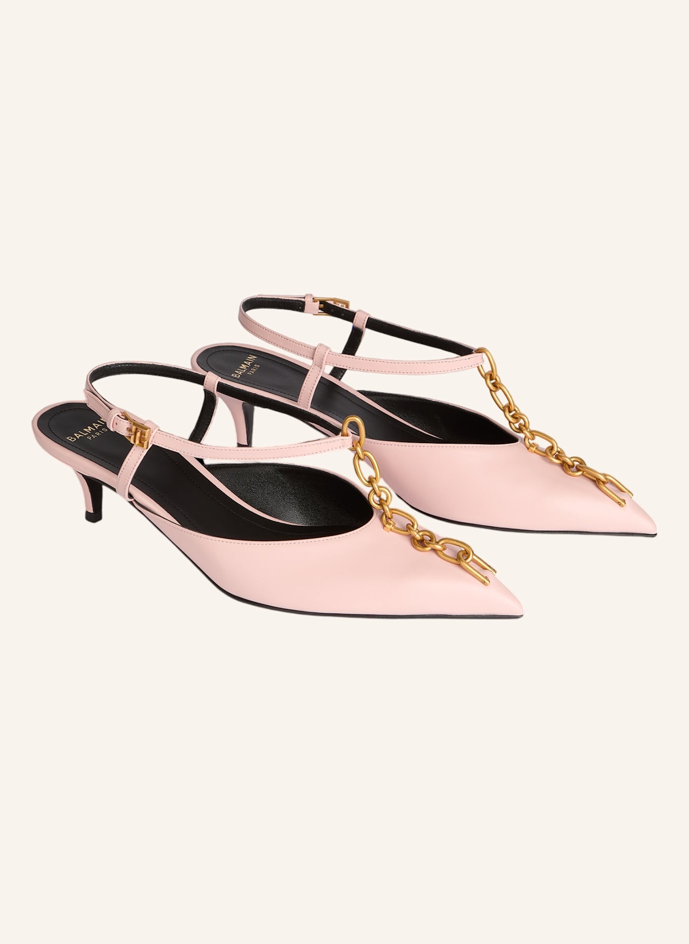 BALMAIN Sync Slingbacks mit Absatz aus Leder mit Kette: ROSA