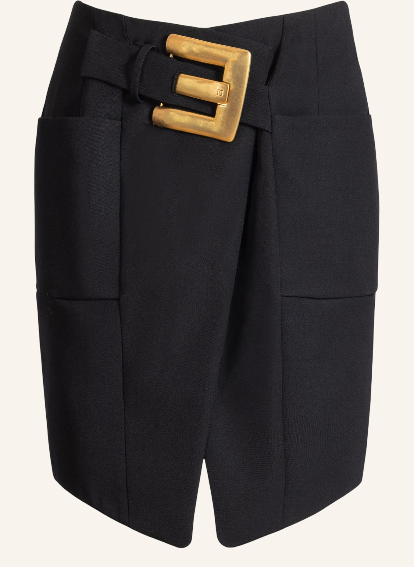 BALMAIN Rock mit Gürtel aus Grain-de-Poudre: SCHWARZ