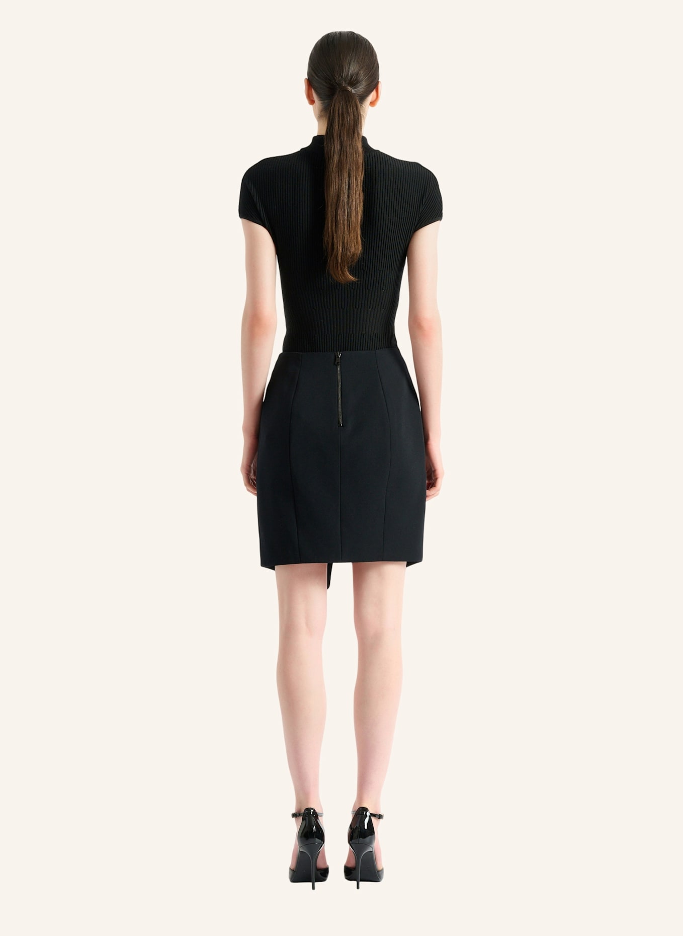 BALMAIN Rock mit Gürtel aus Grain-de-Poudre: SCHWARZ