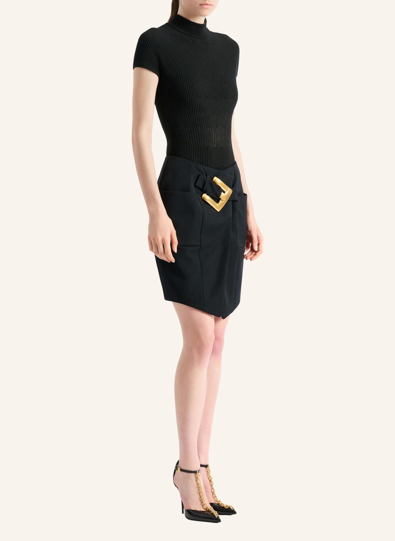BALMAIN Rock mit Gürtel aus Grain-de-Poudre: SCHWARZ