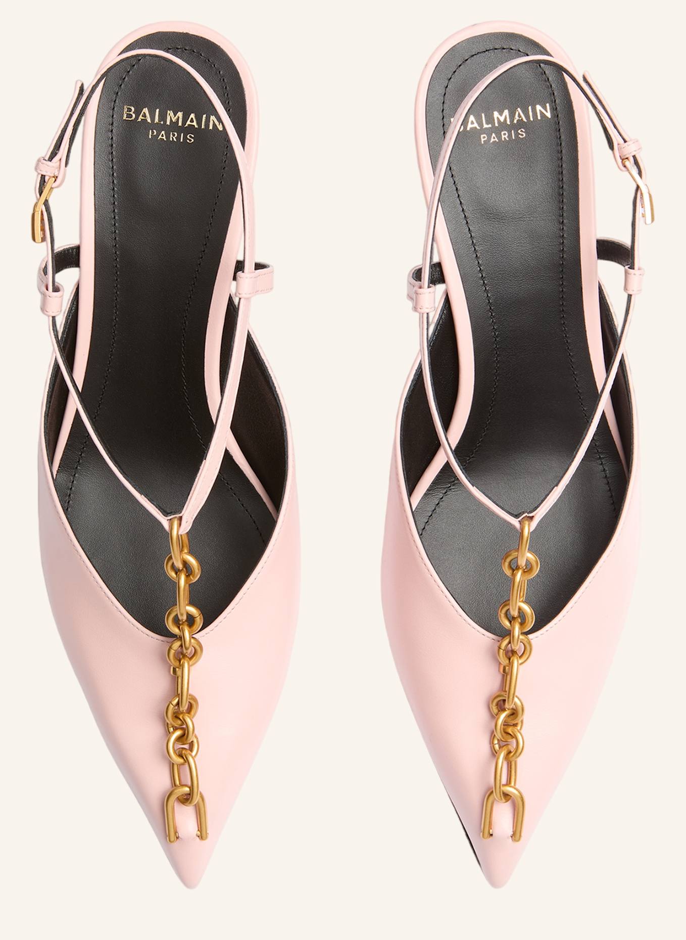BALMAIN Sync Slingbacks mit Absatz aus Leder mit Kette: ROSA