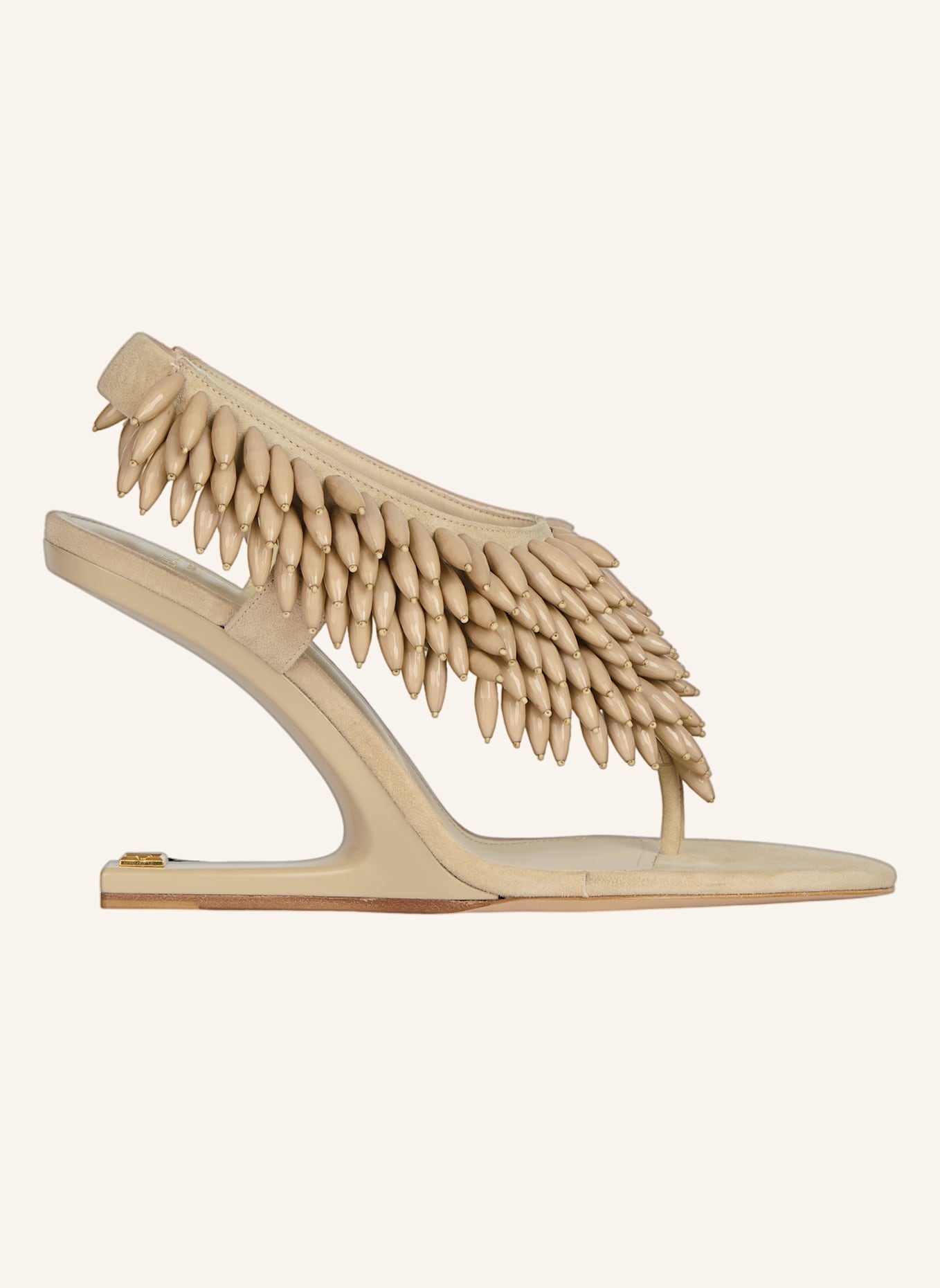 BALMAIN No Wedge-Sandalen aus Wildleder und Perlen: KHAKI