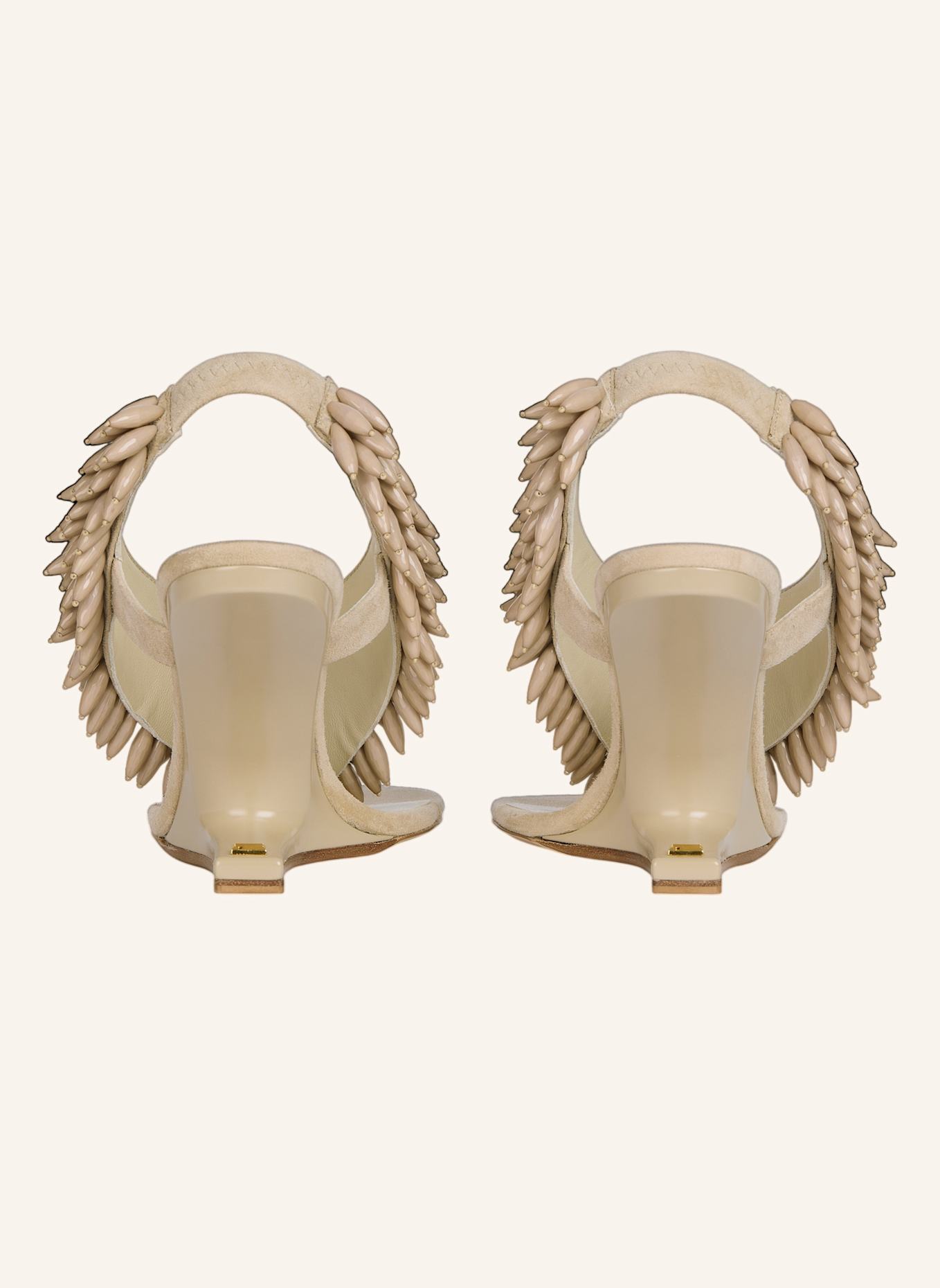 BALMAIN No Wedge-Sandalen aus Wildleder und Perlen: KHAKI