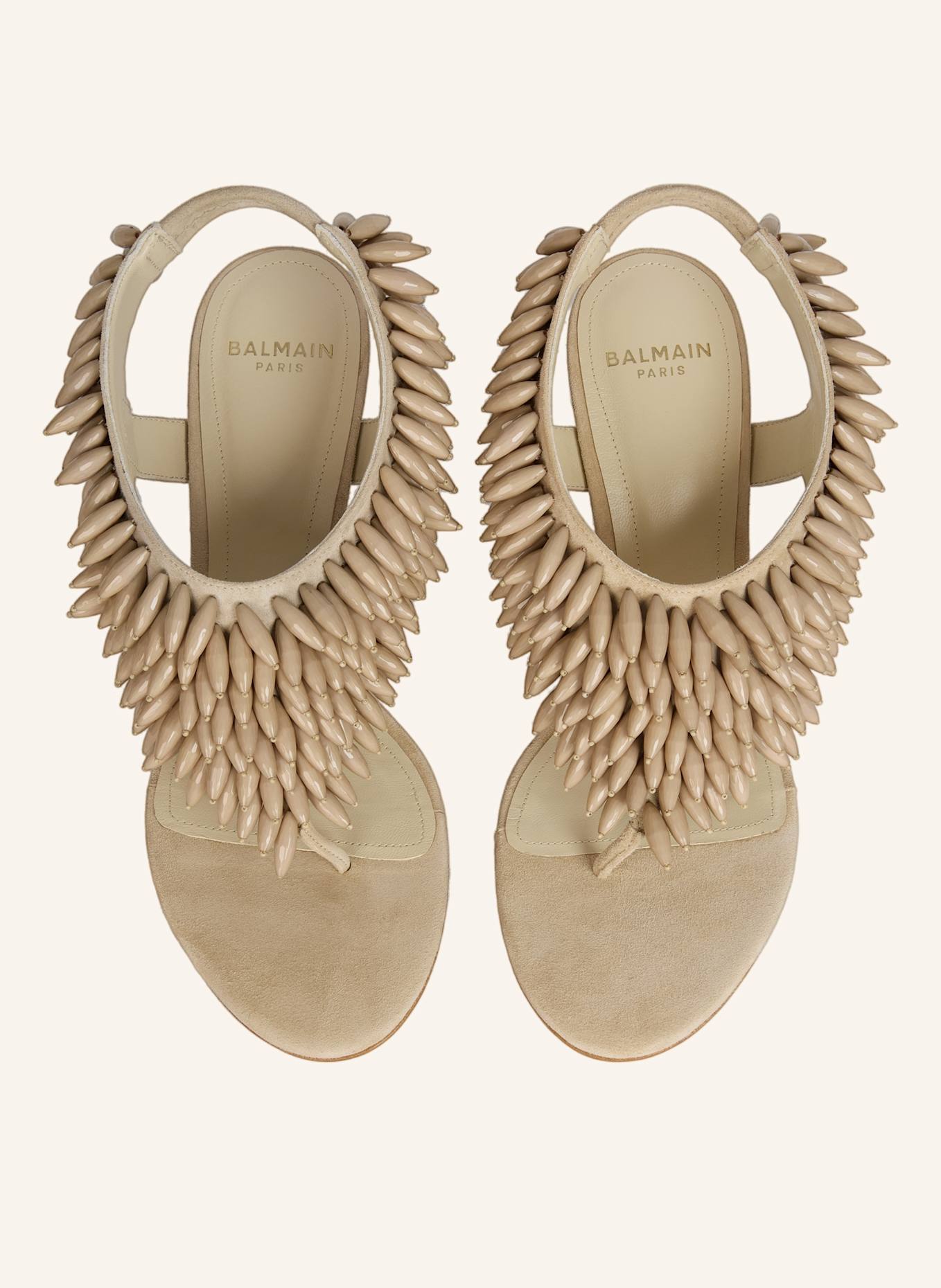 BALMAIN No Wedge-Sandalen aus Wildleder und Perlen: KHAKI