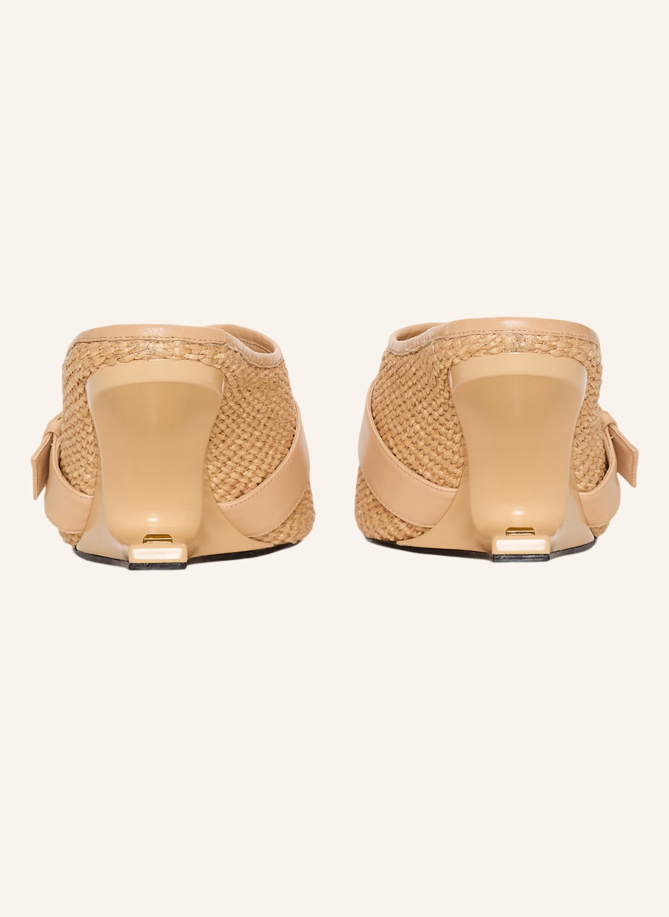 BALMAIN Anthem No Wedge Pantoletten aus Bast und Glattleder: KHAKI