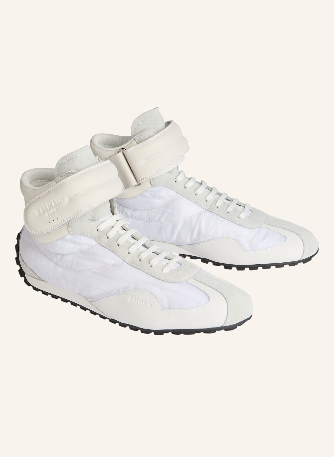 BALMAIN Racing Mid-Top Sneakers aus Nylon und Leder: WEISS