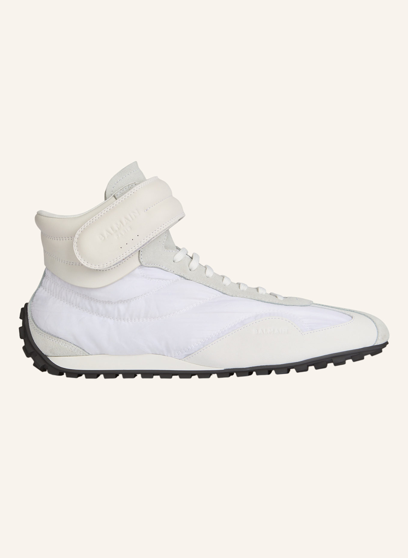 BALMAIN Racing Mid-Top Sneakers aus Nylon und Leder: WEISS