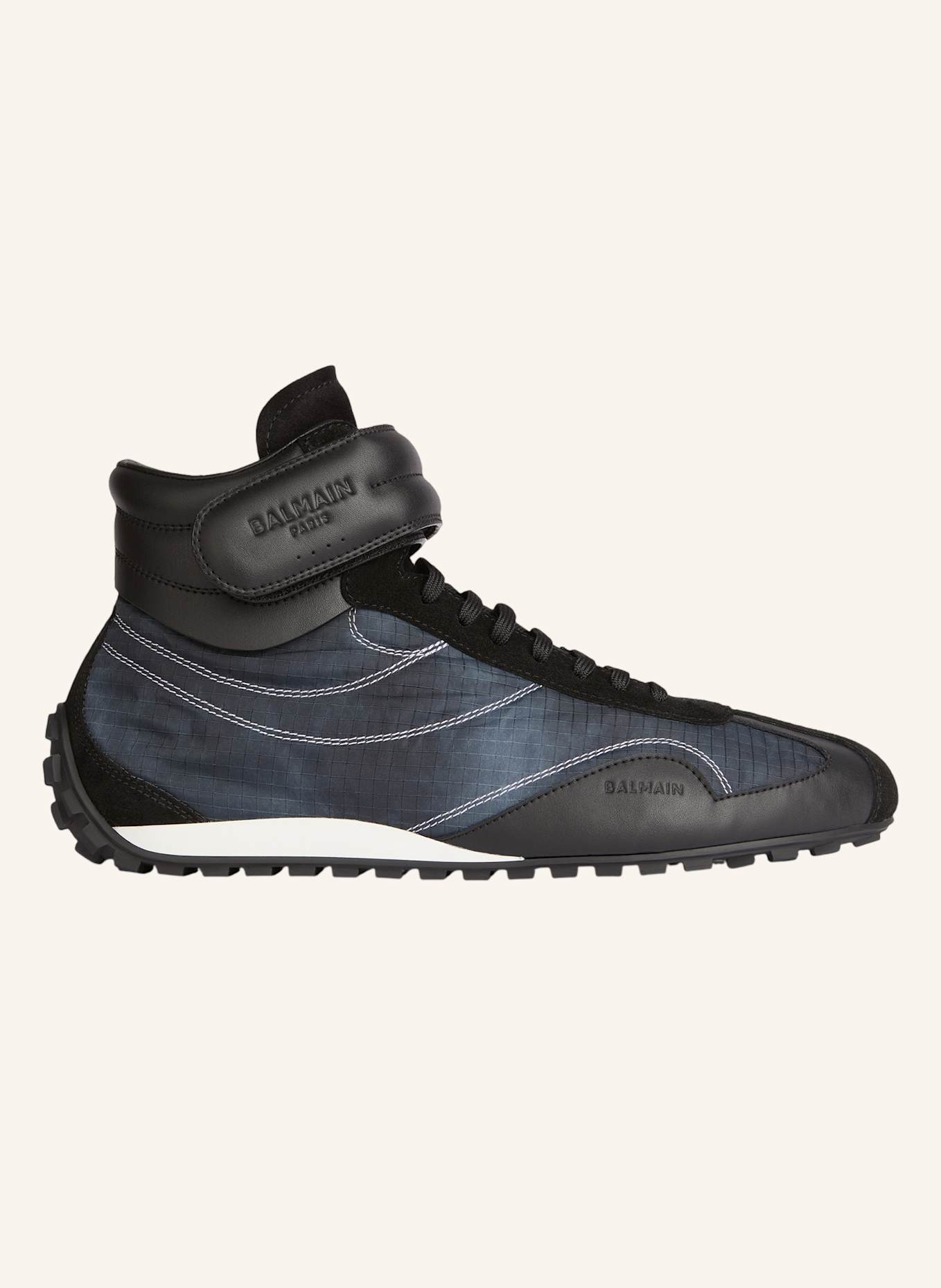BALMAIN Racing Mid-Top Sneakers aus Nylon und Leder: SCHWARZ