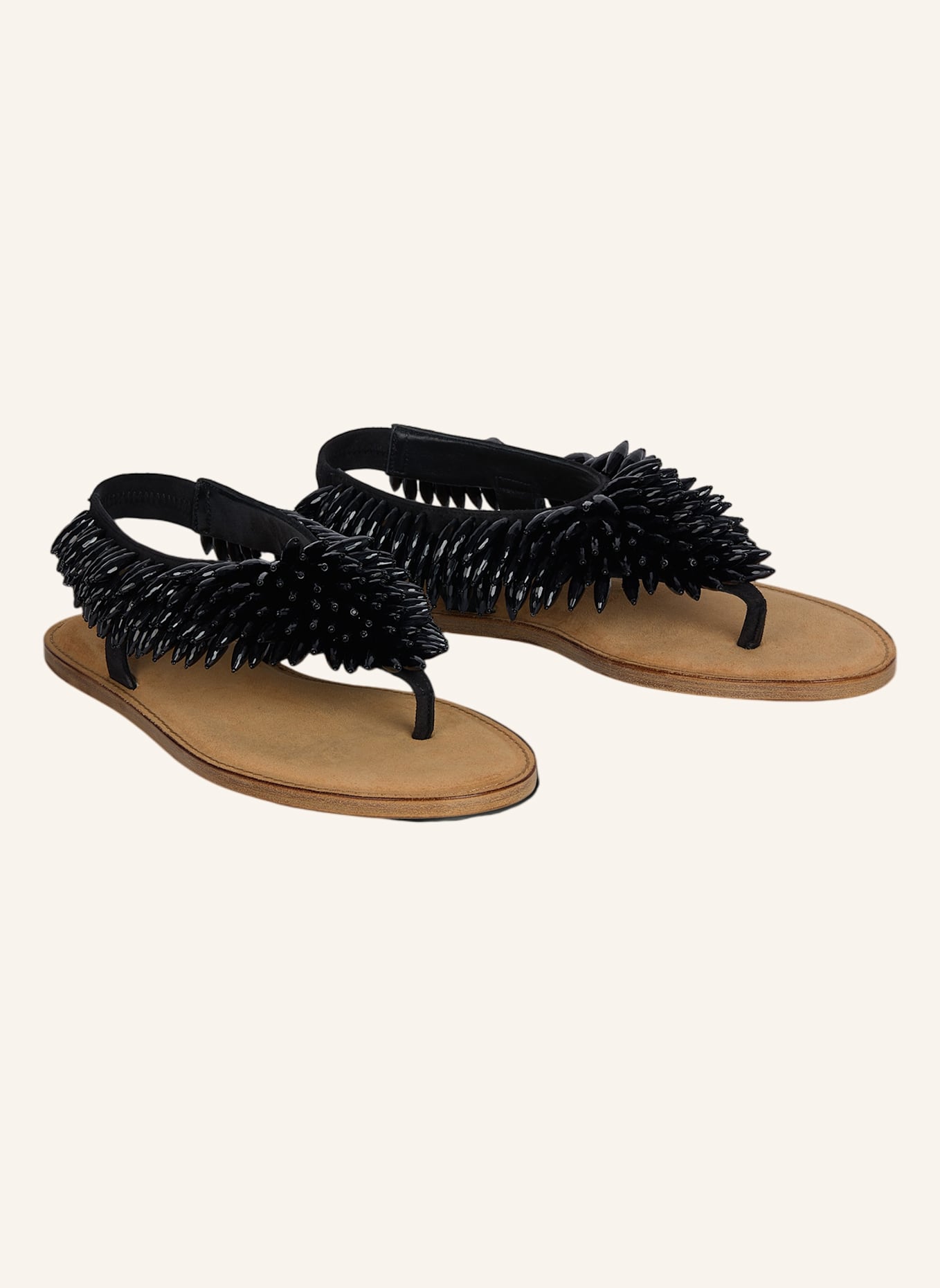 BALMAIN Flache Sandalen aus Wildleder und Perlen: SCHWARZ