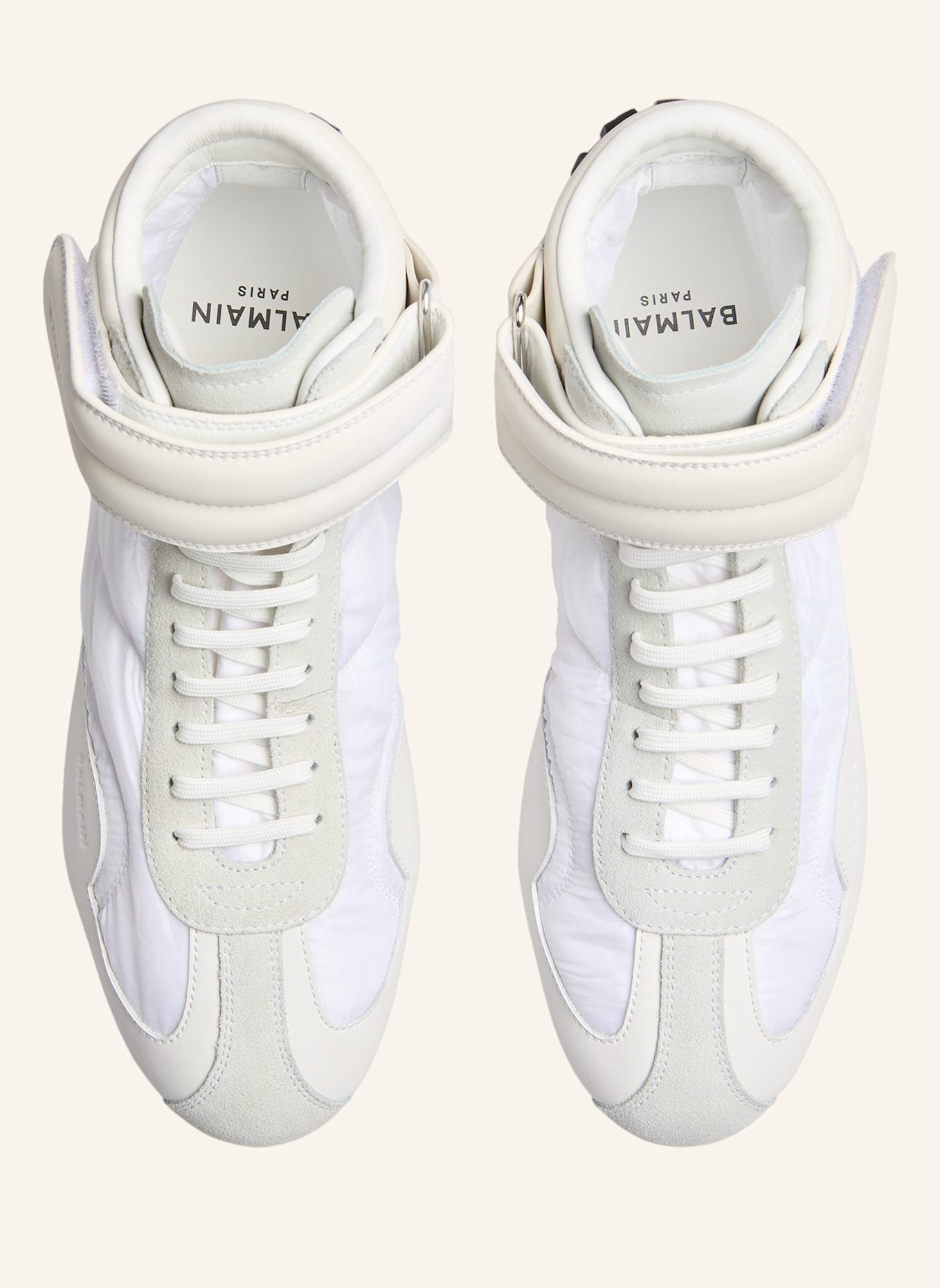BALMAIN Racing Mid-Top Sneakers aus Nylon und Leder: WEISS