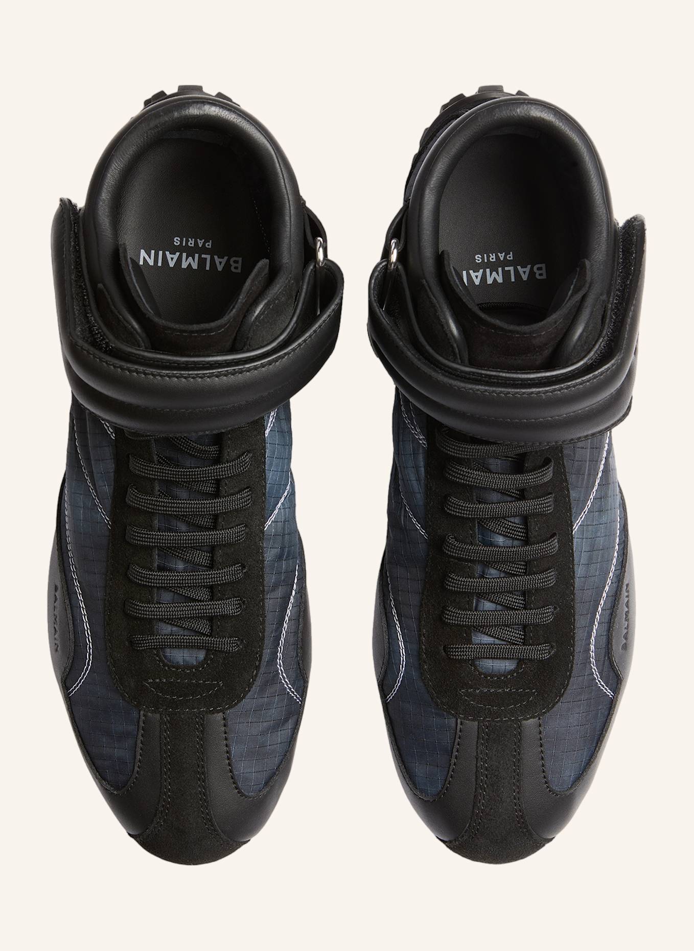 BALMAIN Racing Mid-Top Sneakers aus Nylon und Leder: SCHWARZ