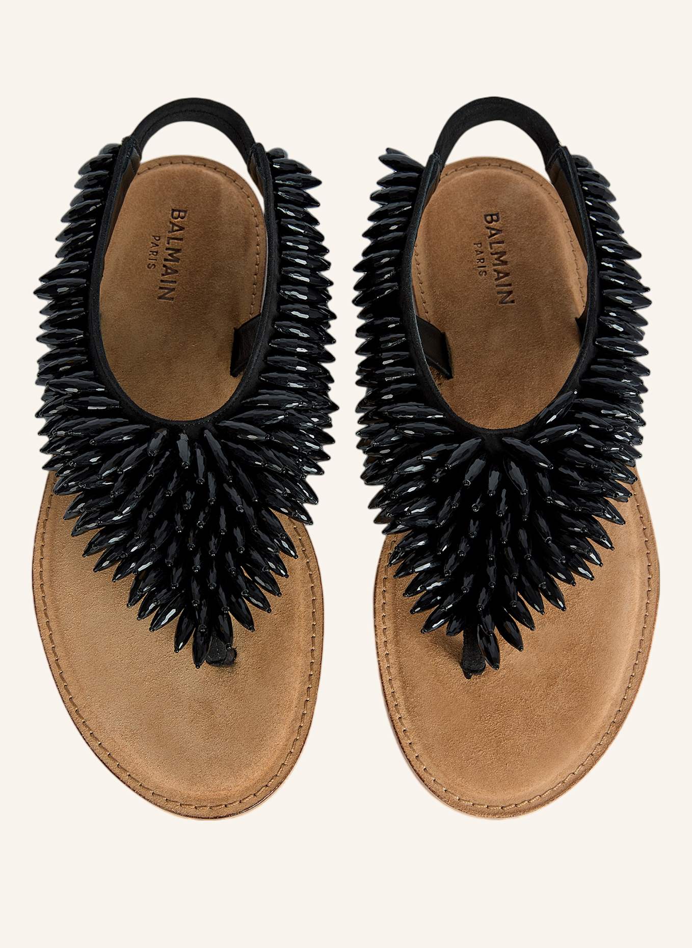 BALMAIN Flache Sandalen aus Wildleder und Perlen: SCHWARZ