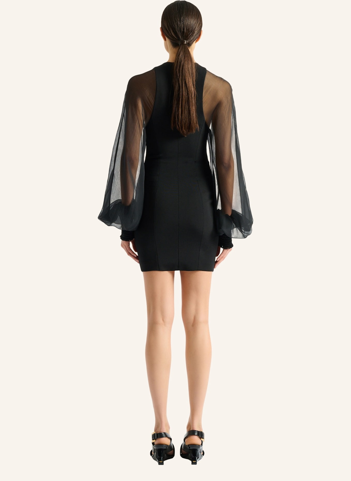 BALMAIN Kurzes Kleid aus Jersey und Musselin: SCHWARZ