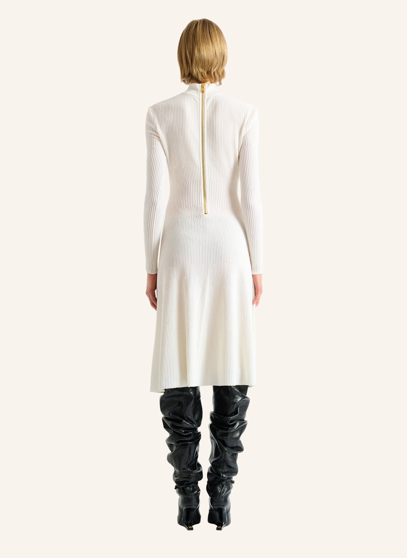 BALMAIN Langes Kleid aus geripptem Gewebe: WEISS