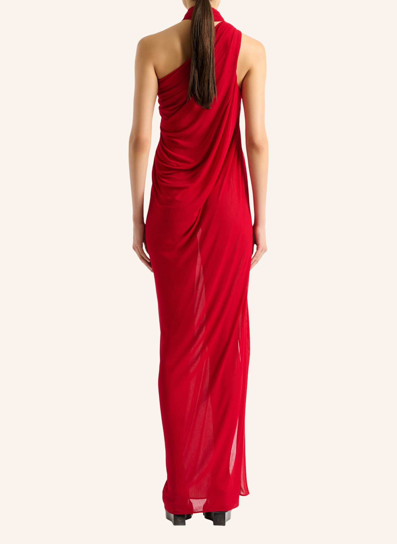 BALMAIN Langes, drapiertes Kleid aus Jersey: ROT