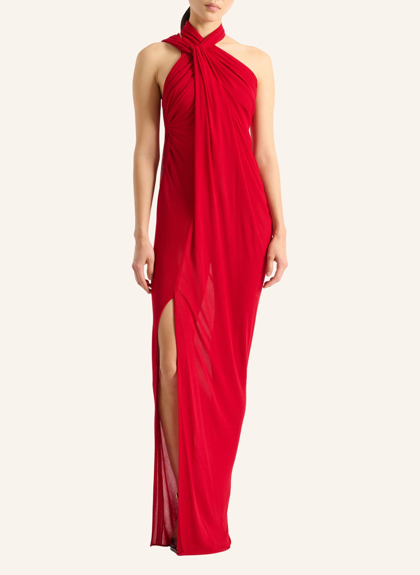 BALMAIN Langes, drapiertes Kleid aus Jersey: ROT