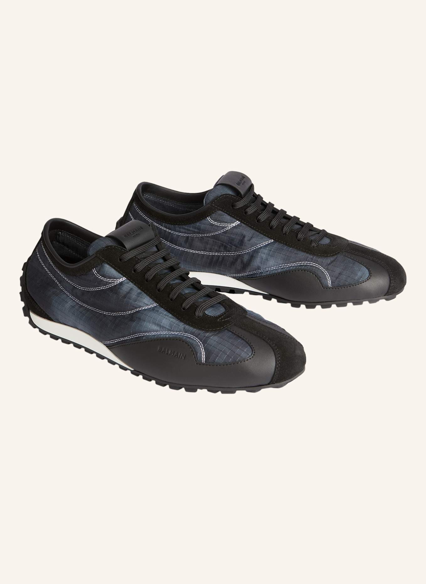 BALMAIN Racing Low Sneakers aus Nylon und Leder: SCHWARZ