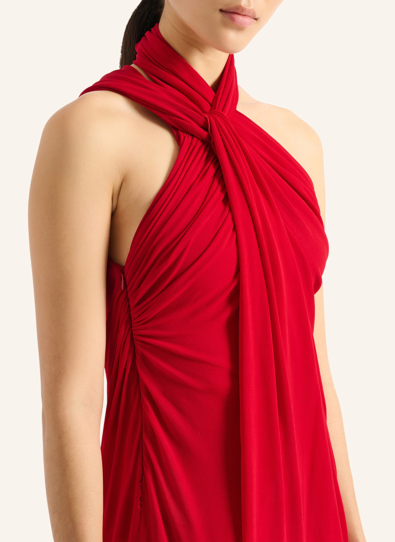BALMAIN Langes, drapiertes Kleid aus Jersey: ROT