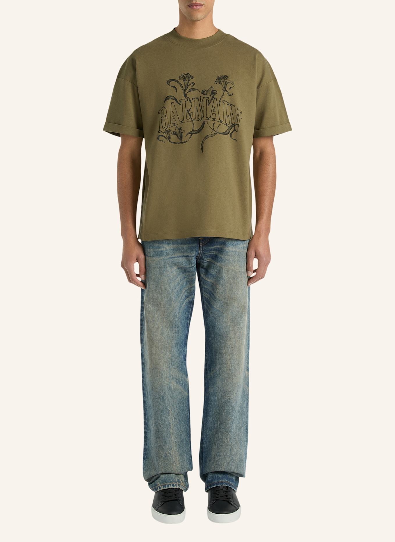 BALMAIN Bedrucktes Balmain Bloom T-Shirt: GRÜN