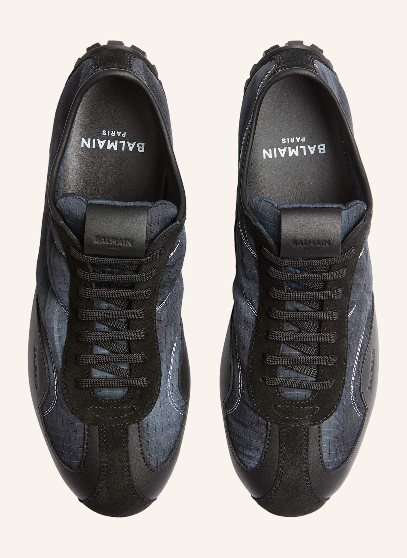 BALMAIN Racing Low Sneakers aus Nylon und Leder: SCHWARZ