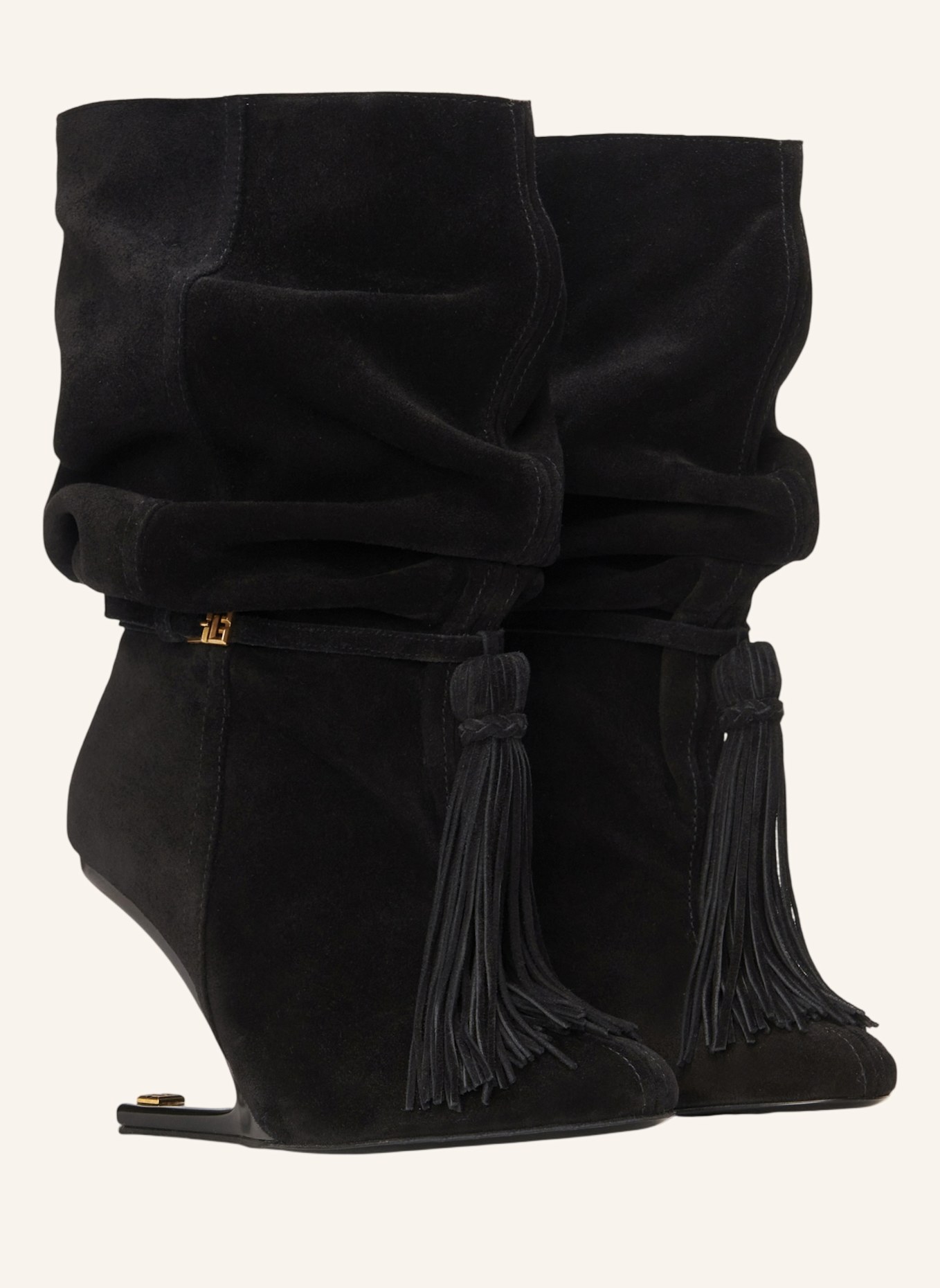 BALMAIN No Wedge Stiefeletten mit Bommel aus Wildleder: SCHWARZ