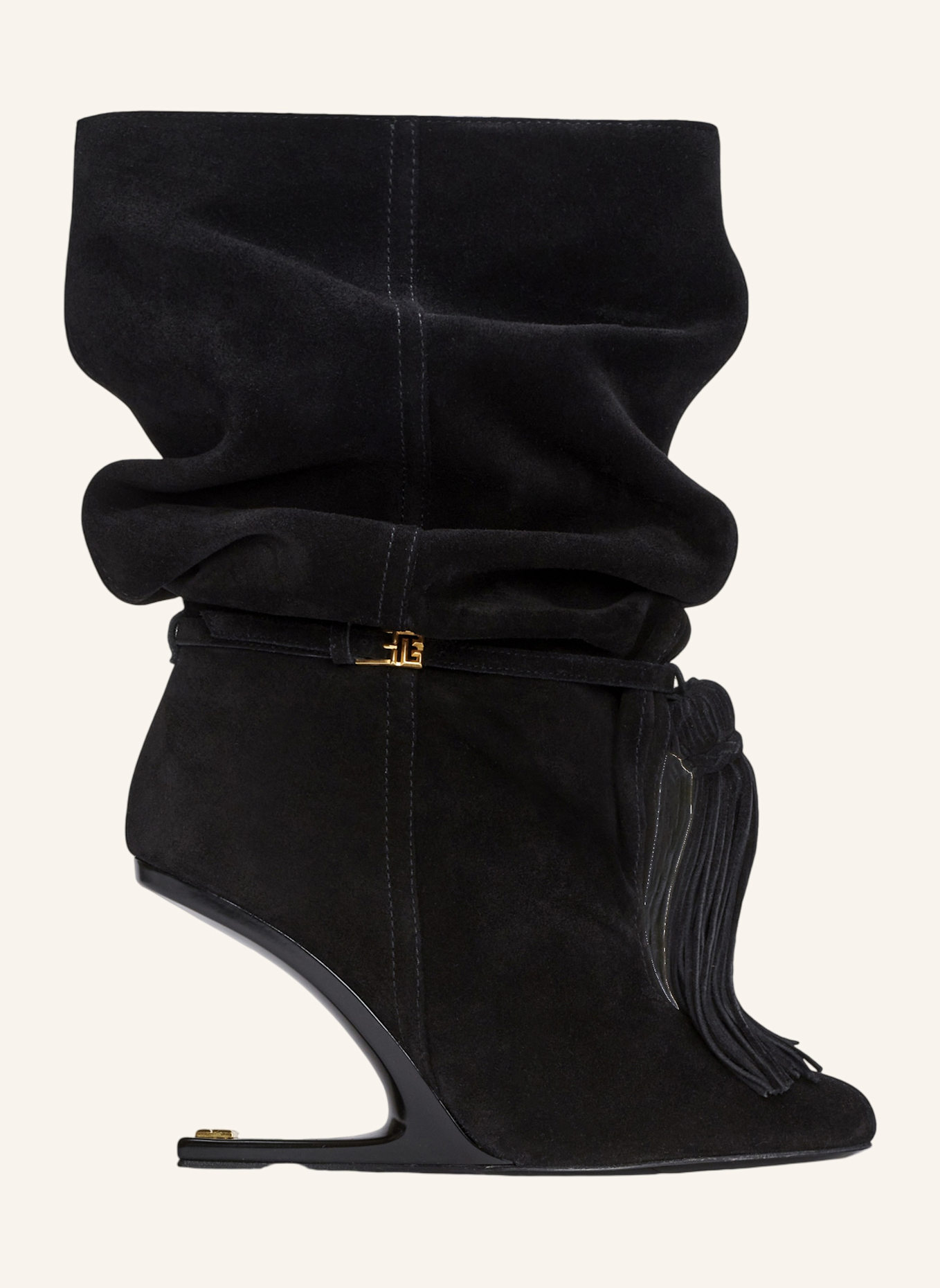 BALMAIN No Wedge Stiefeletten mit Bommel aus Wildleder: SCHWARZ