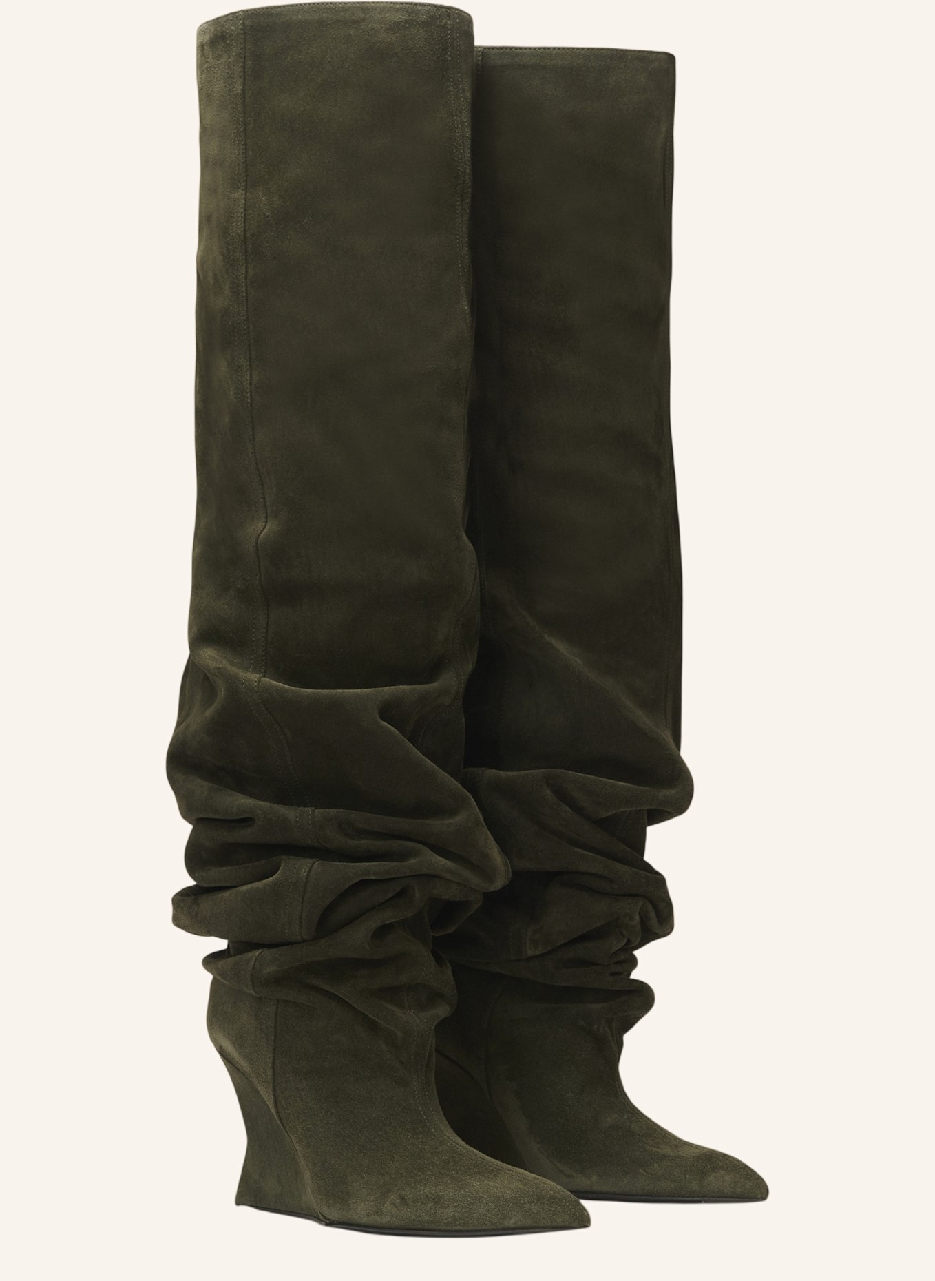BALMAIN Wedge Overknee-Stiefel aus Wildleder: GRÜN