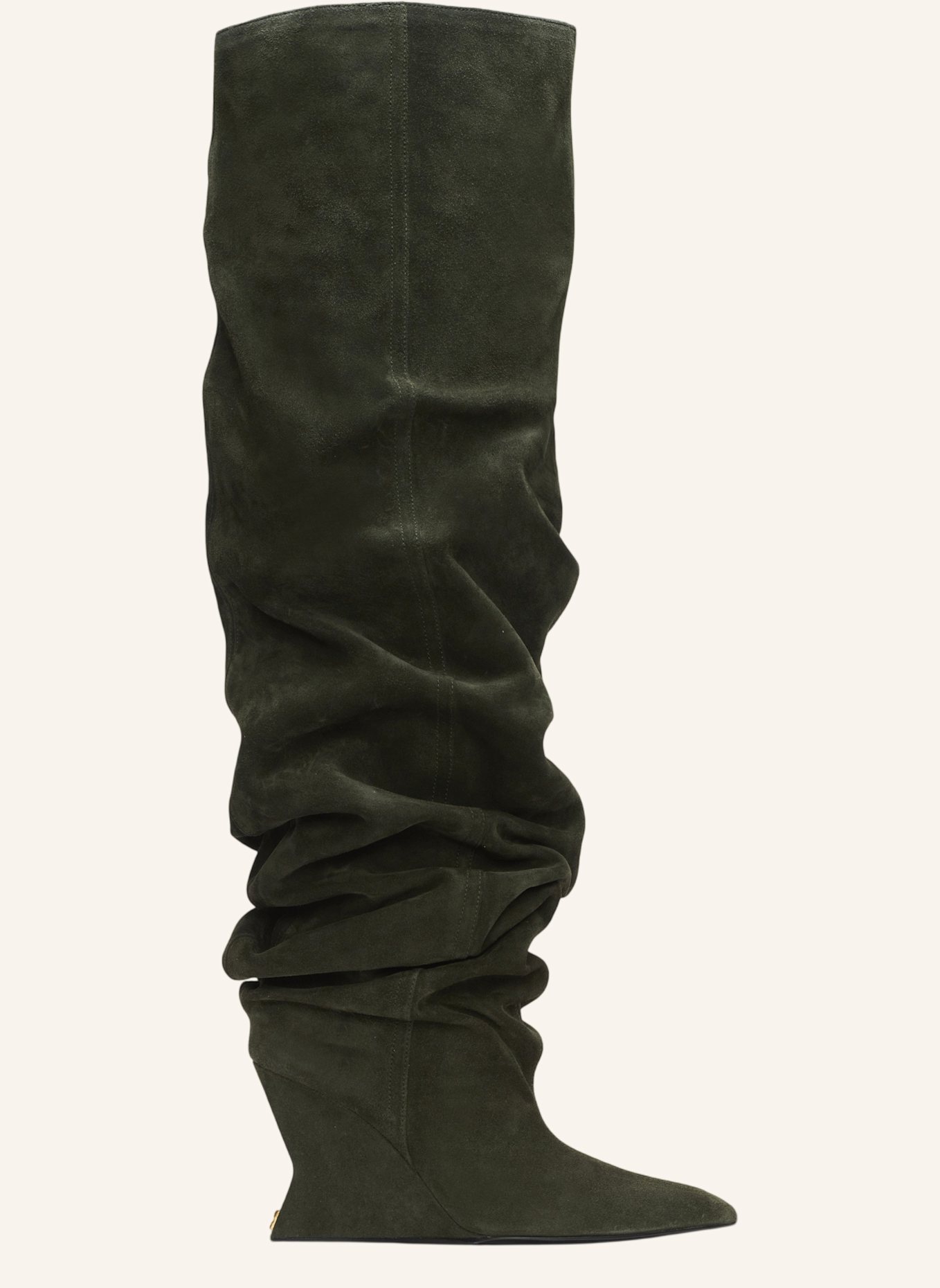 BALMAIN Wedge Overknee-Stiefel aus Wildleder: GRÜN