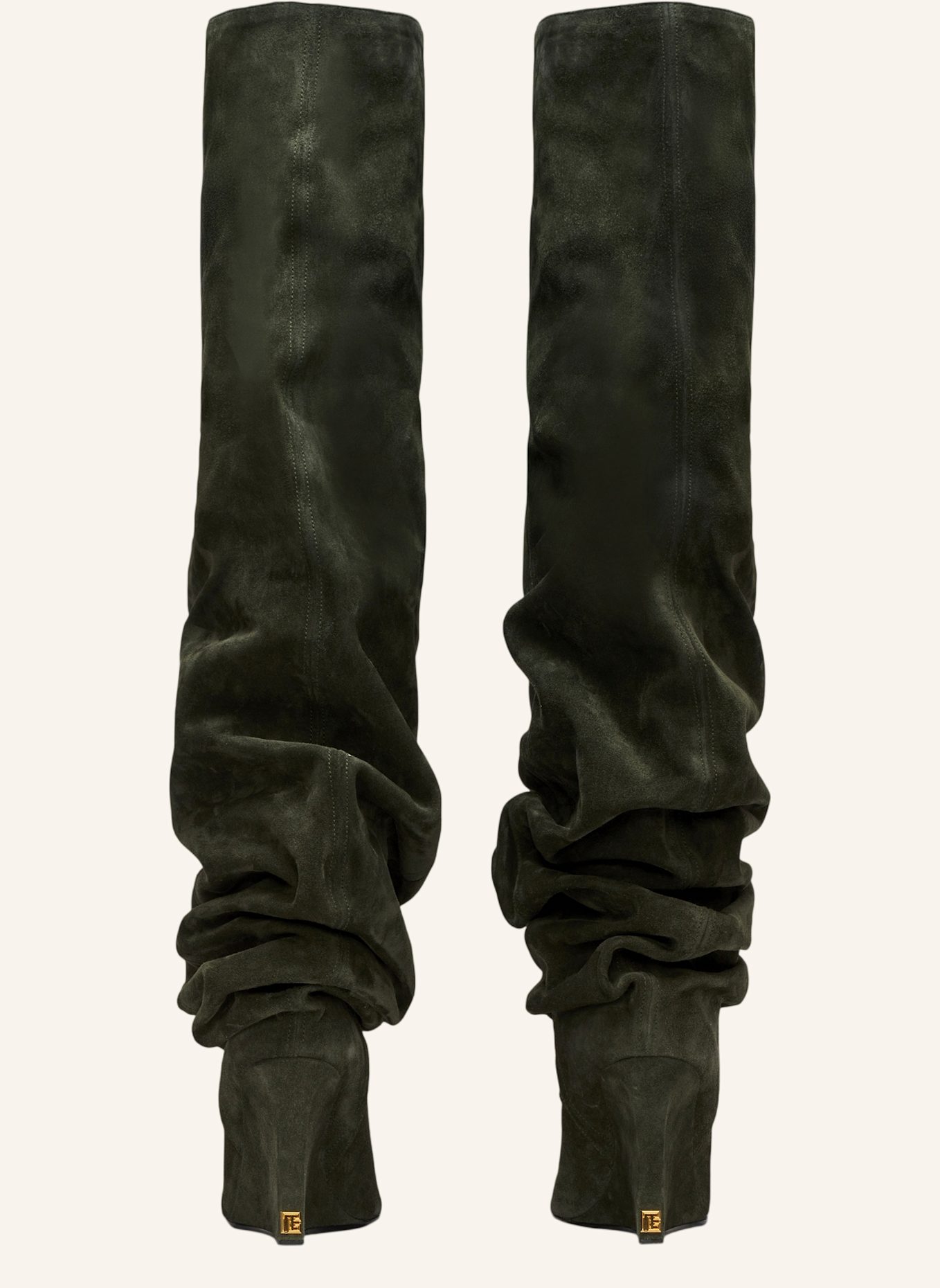 BALMAIN Wedge Overknee-Stiefel aus Wildleder: GRÜN