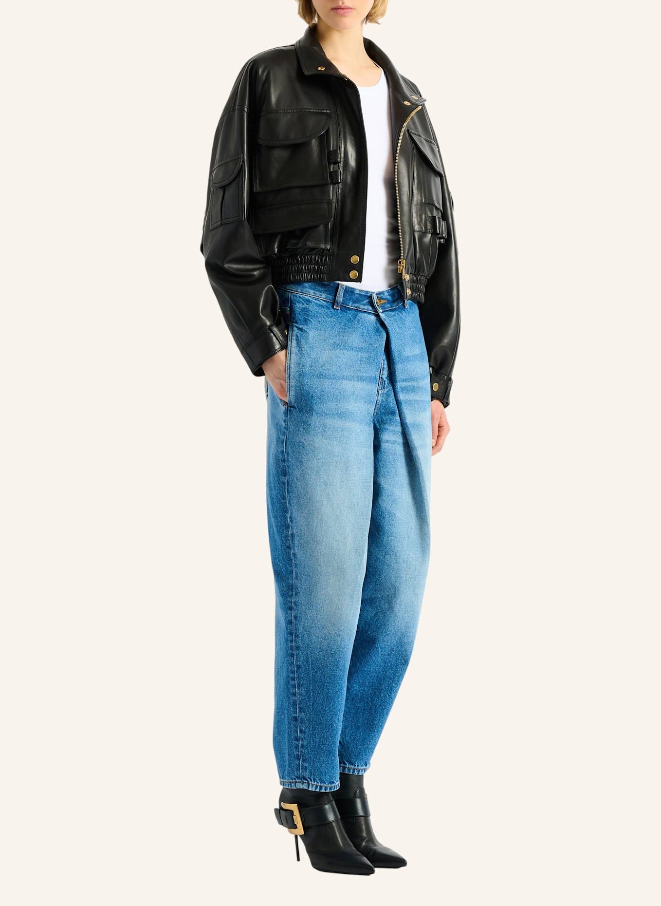 BALMAIN Bomberjacke aus Lammleder: SCHWARZ