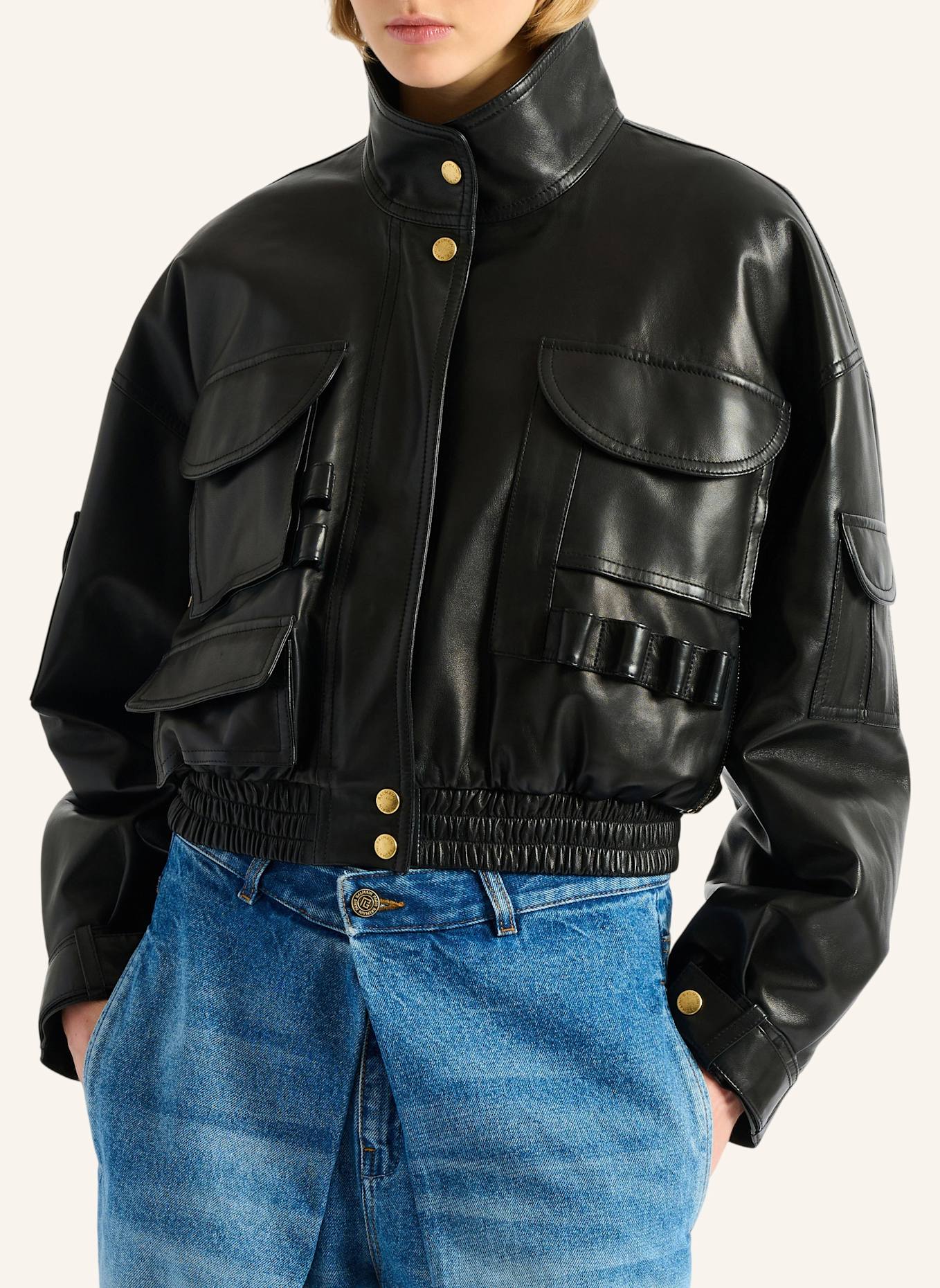 BALMAIN Bomberjacke aus Lammleder: SCHWARZ