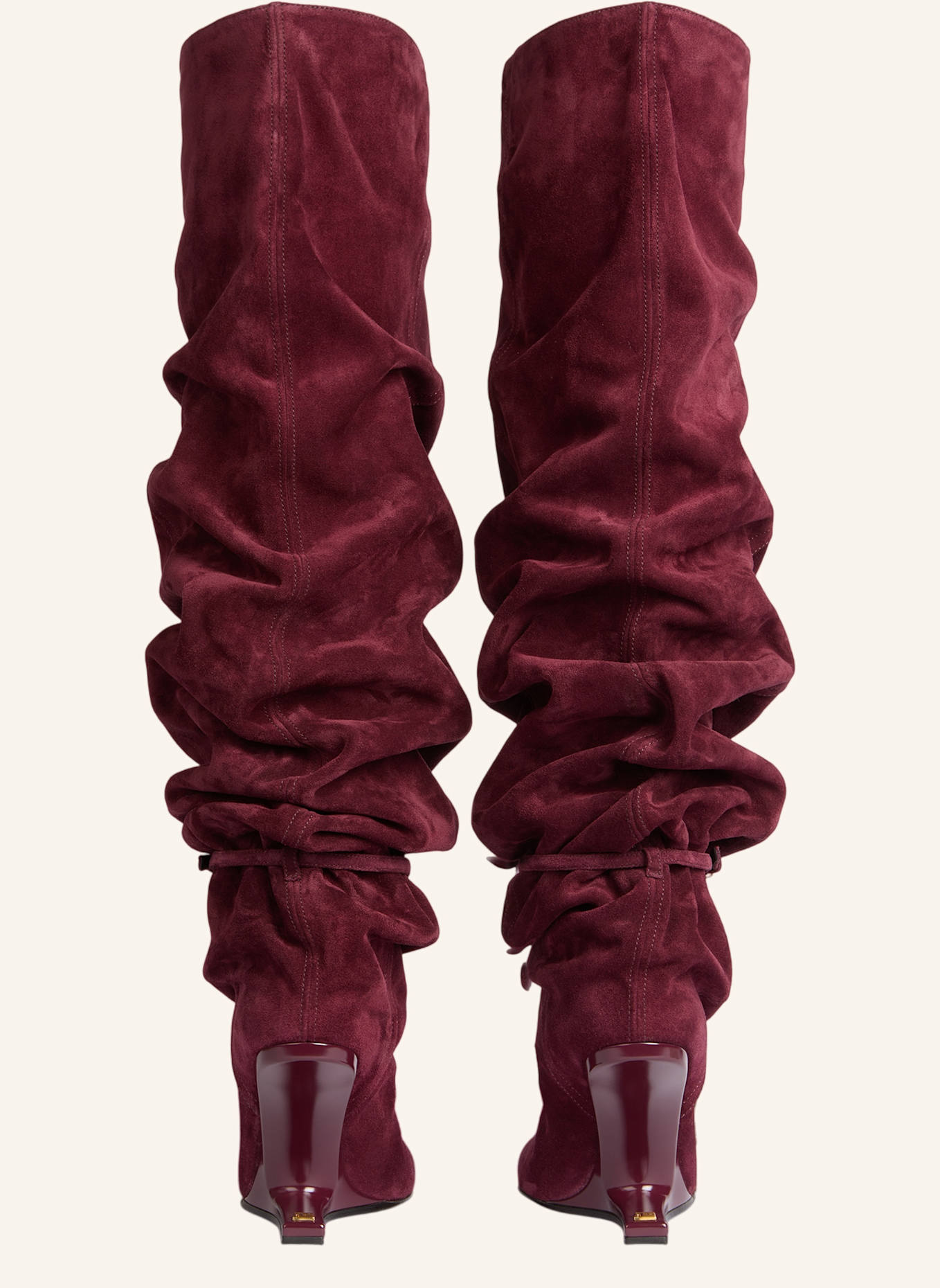 BALMAIN No Wedge Overknee-Stiefel mit Bommel aus Wildleder: ROT